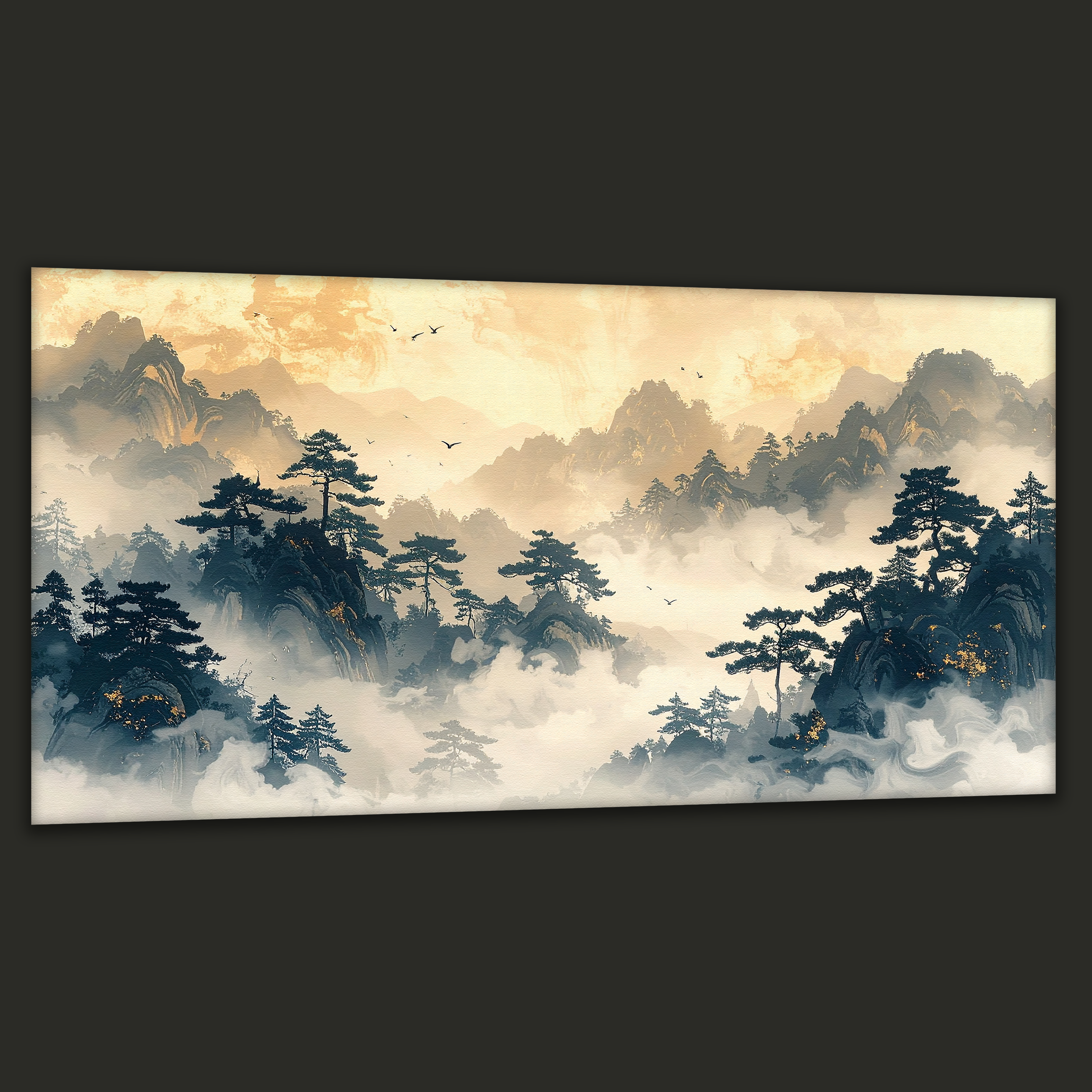 Golden Dawn over Misty Peaks (Landscape Canvas Edition)