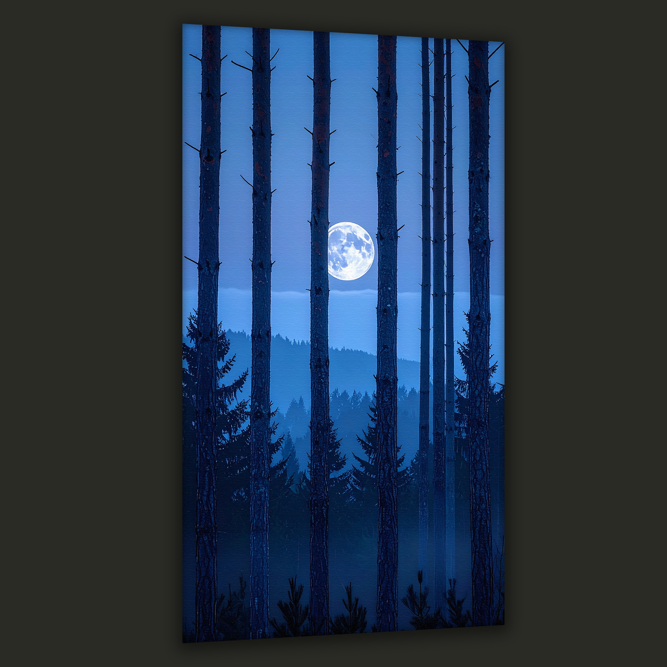 Moonrise Through the Pines (Portrait Canvas Edition)