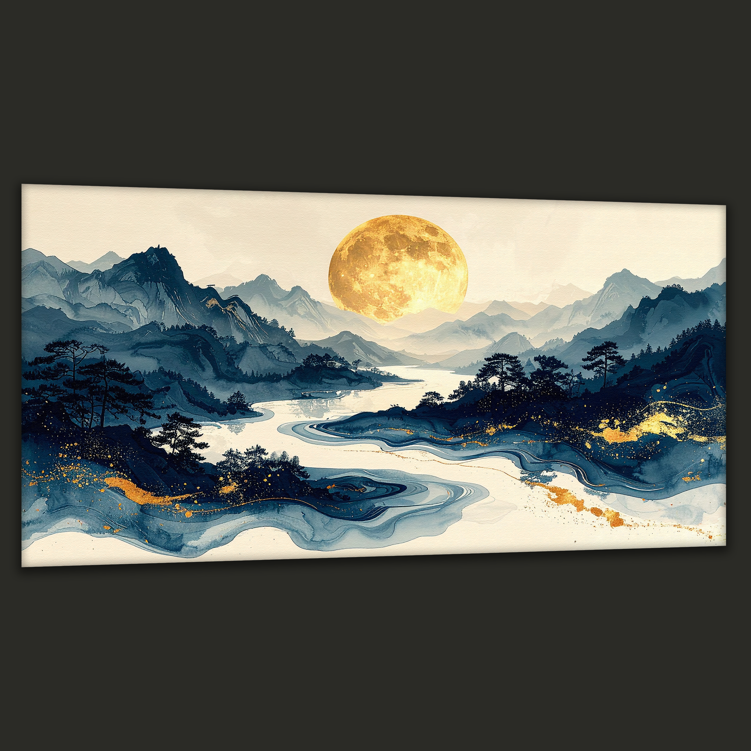 Golden Moon over Serene Valleys (Landscape Canvas Edition)