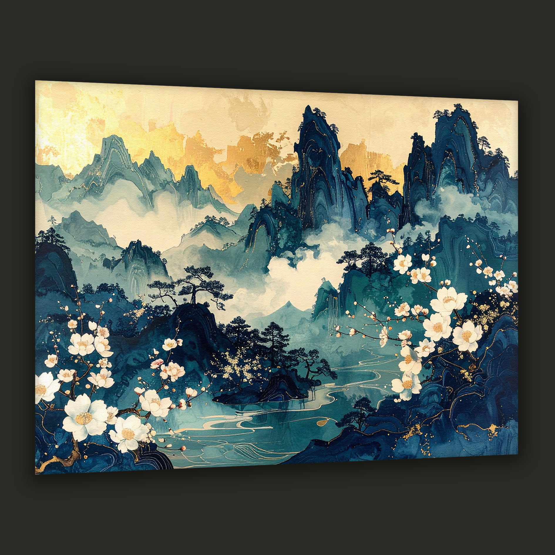Azure Tranquility – Korean Mountain Blossom Canvas Art