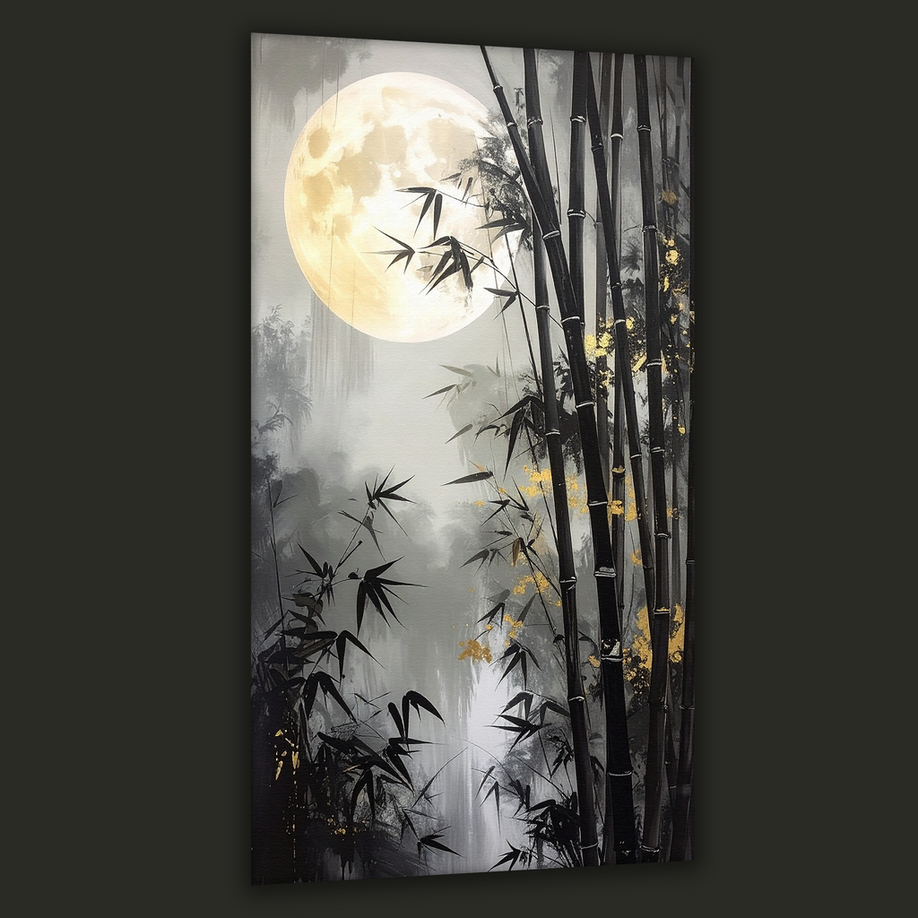 Moonlit Bamboo Serenity (Portrait Canvas Edition)