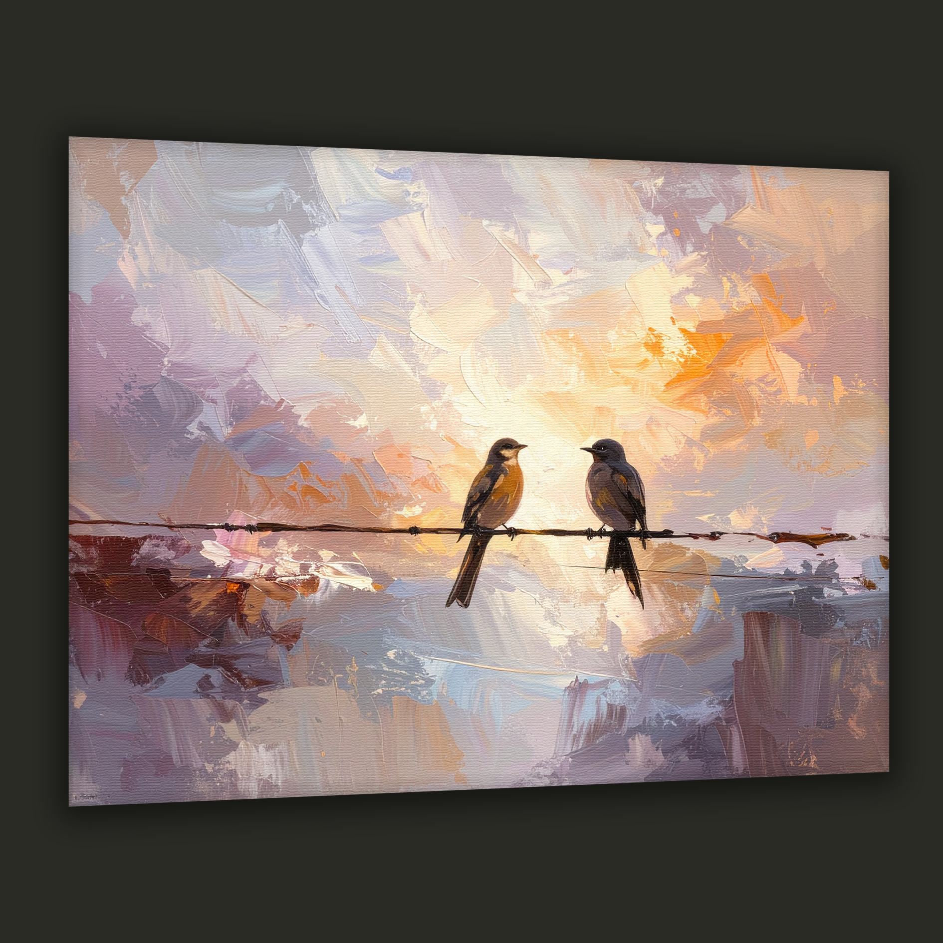 Whisper of Morning Light – Two Birds Minimal Impressionist Canvas Art