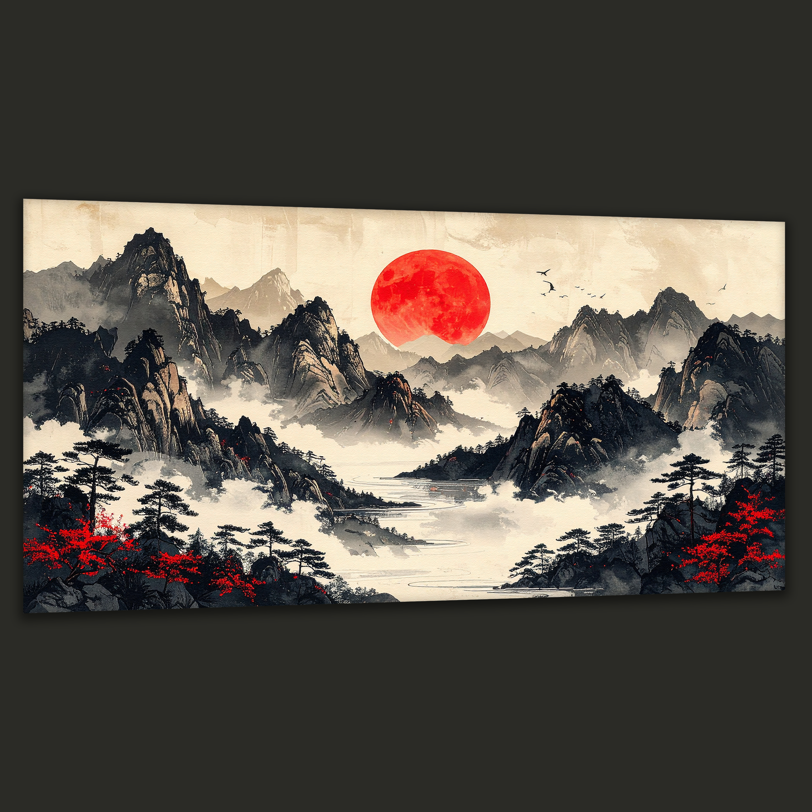 Crimson Moon over the Silent Peaks (Landscape Canvas Edition)