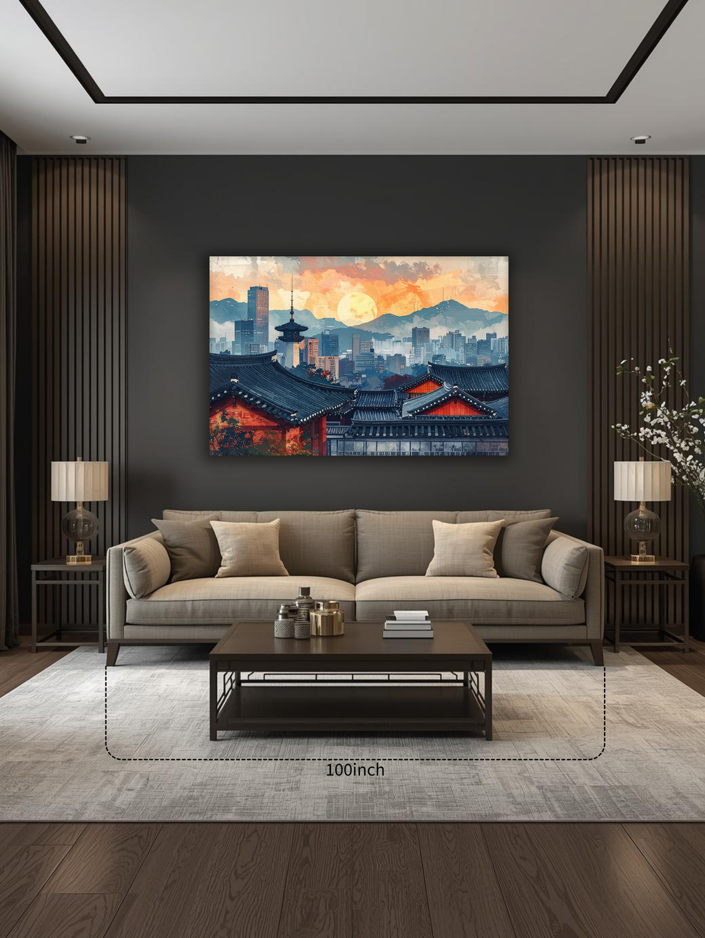 Moon Over Modern Seoul – Korean Cityscape Landscape Canvas Art