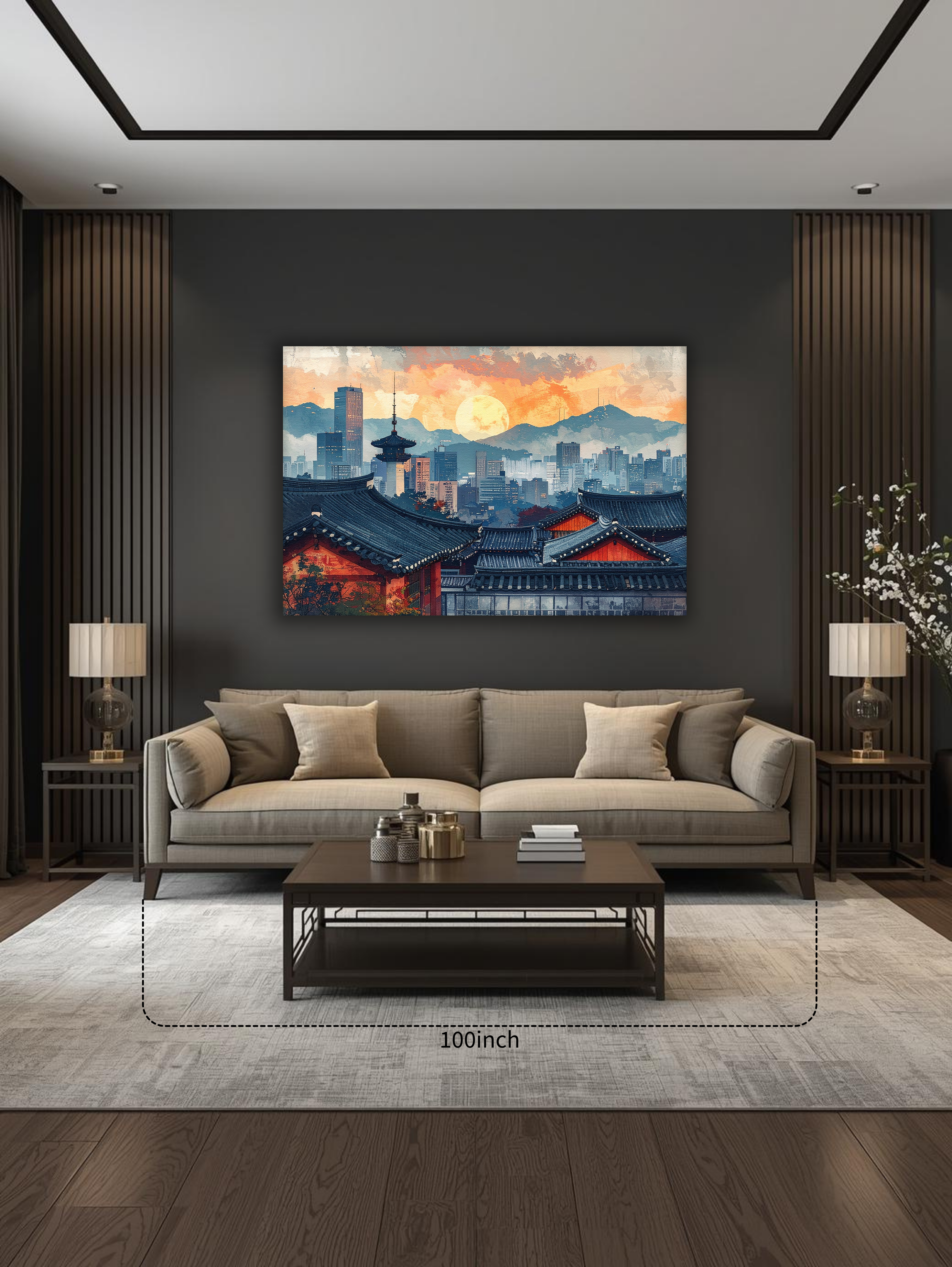 Moon Over Modern Seoul – Korean Cityscape Landscape Canvas Art