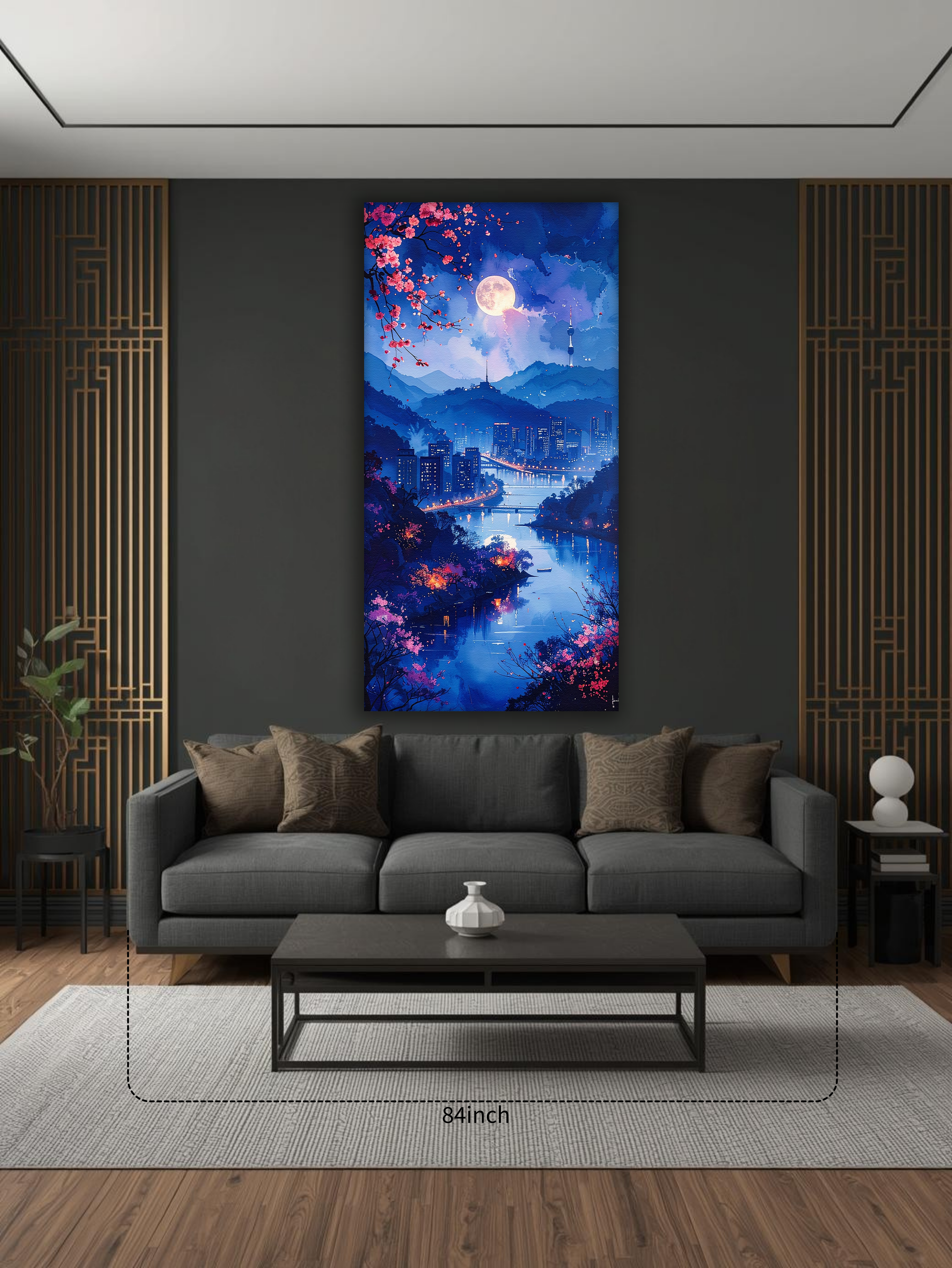 Full Moon over Seoul Nightscape (Portrait Canvas Edition)