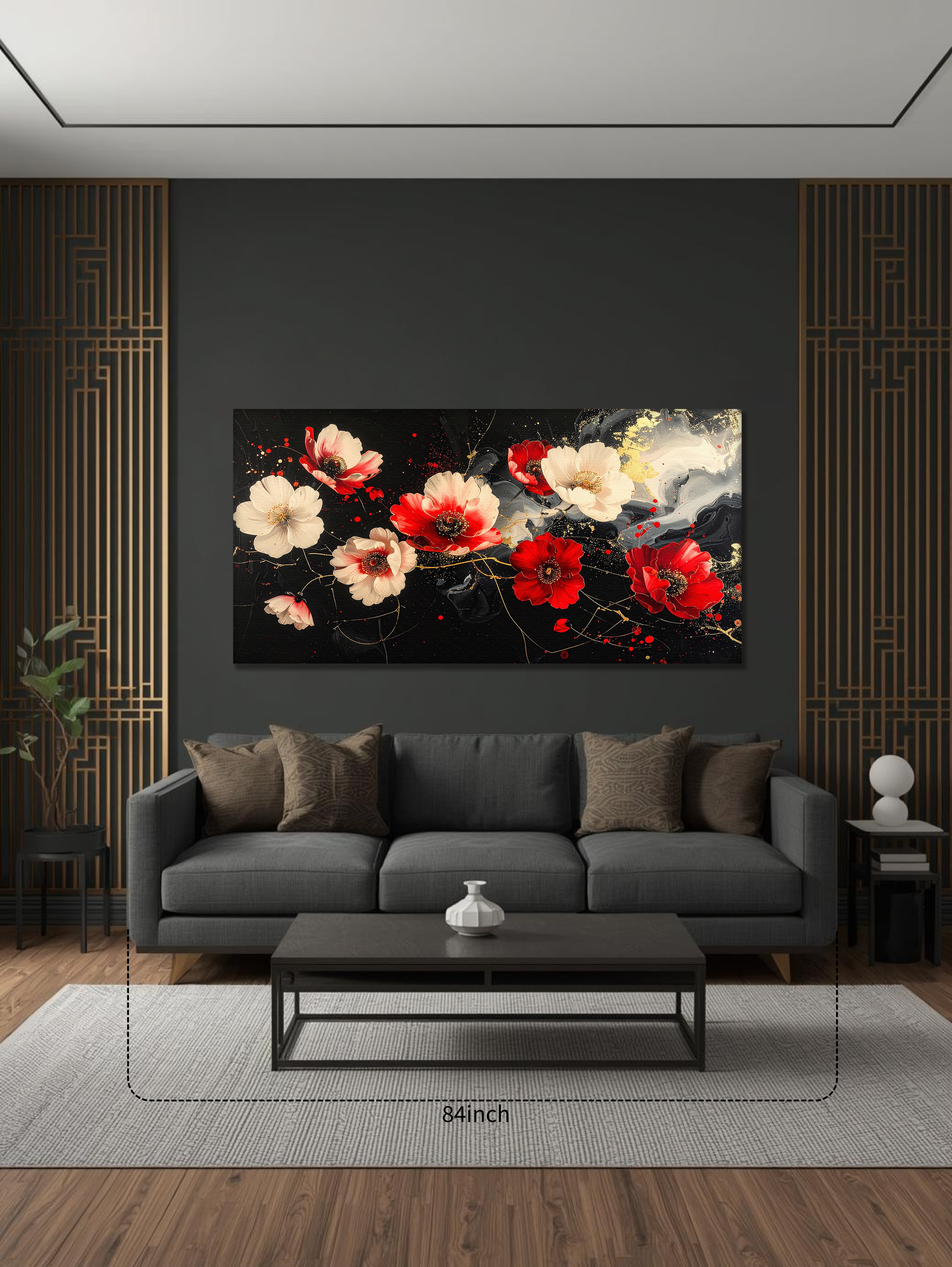 Crimson Blossoms on Black Silk (Landscape Canvas Edition)