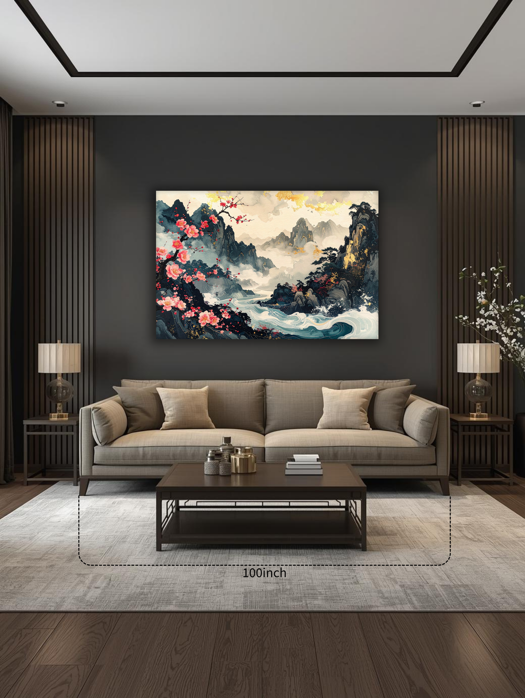 Bloom of Spring over Misty Mountains – Korean Plum Blossom Landscape Canvas Art