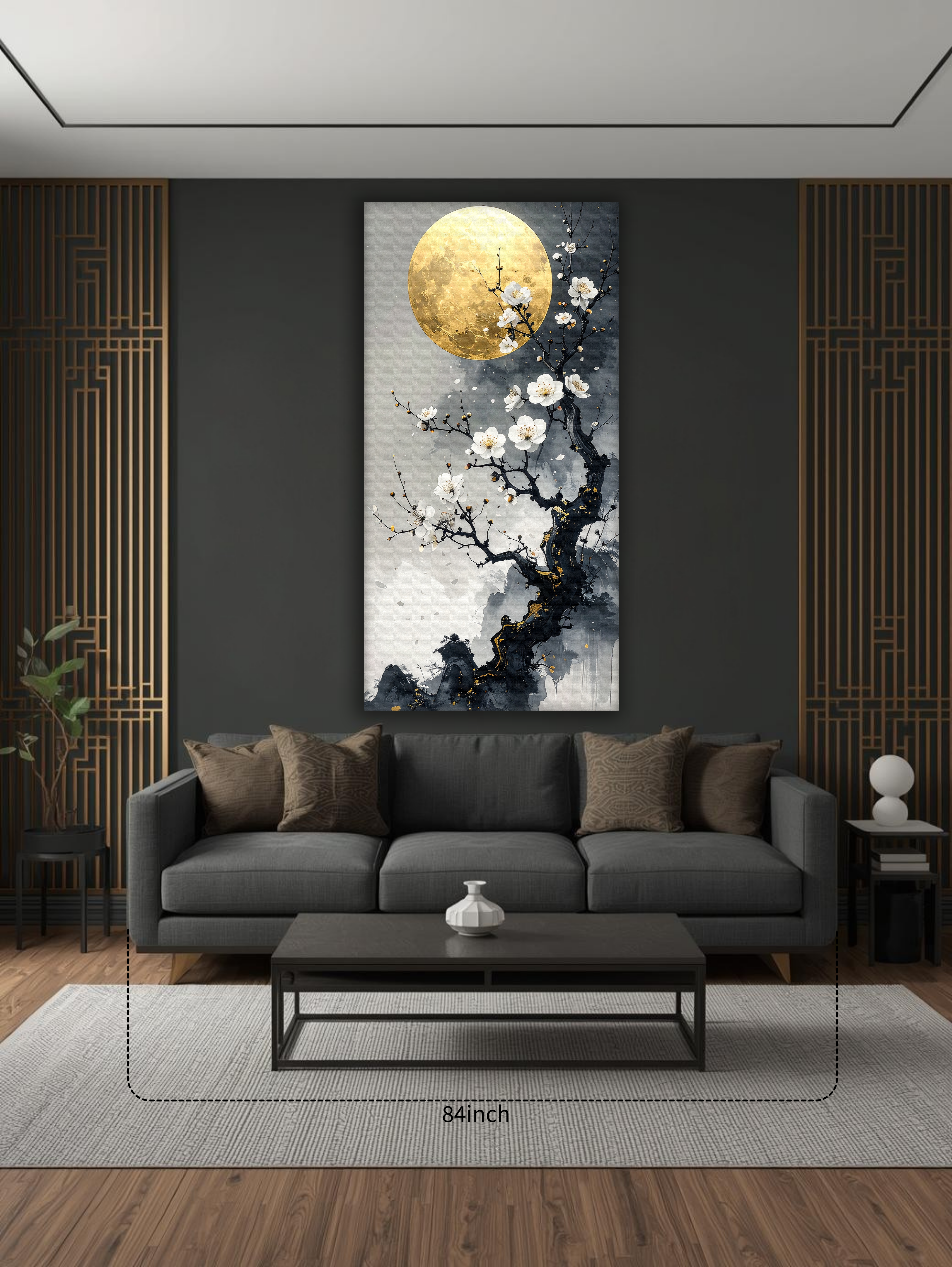 Golden Moon over White Blossoms (Portrait Canvas Edition)
