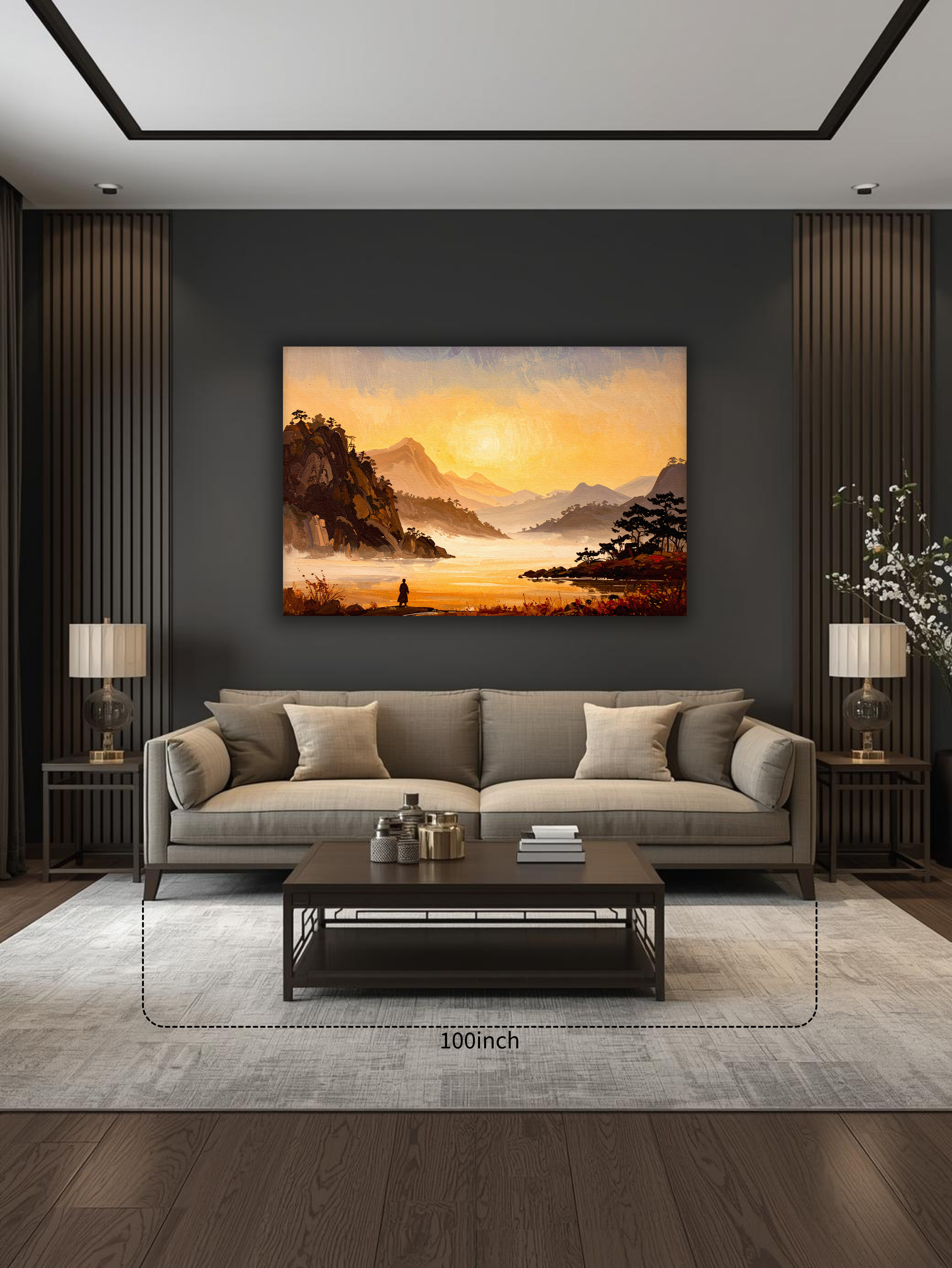 Golden Silence of Dawn – Korean Mountain Landscape Canvas Art