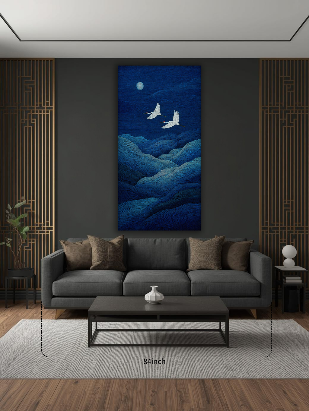 Cranes beneath the Moonlit Waves (Portrait Canvas Edition)