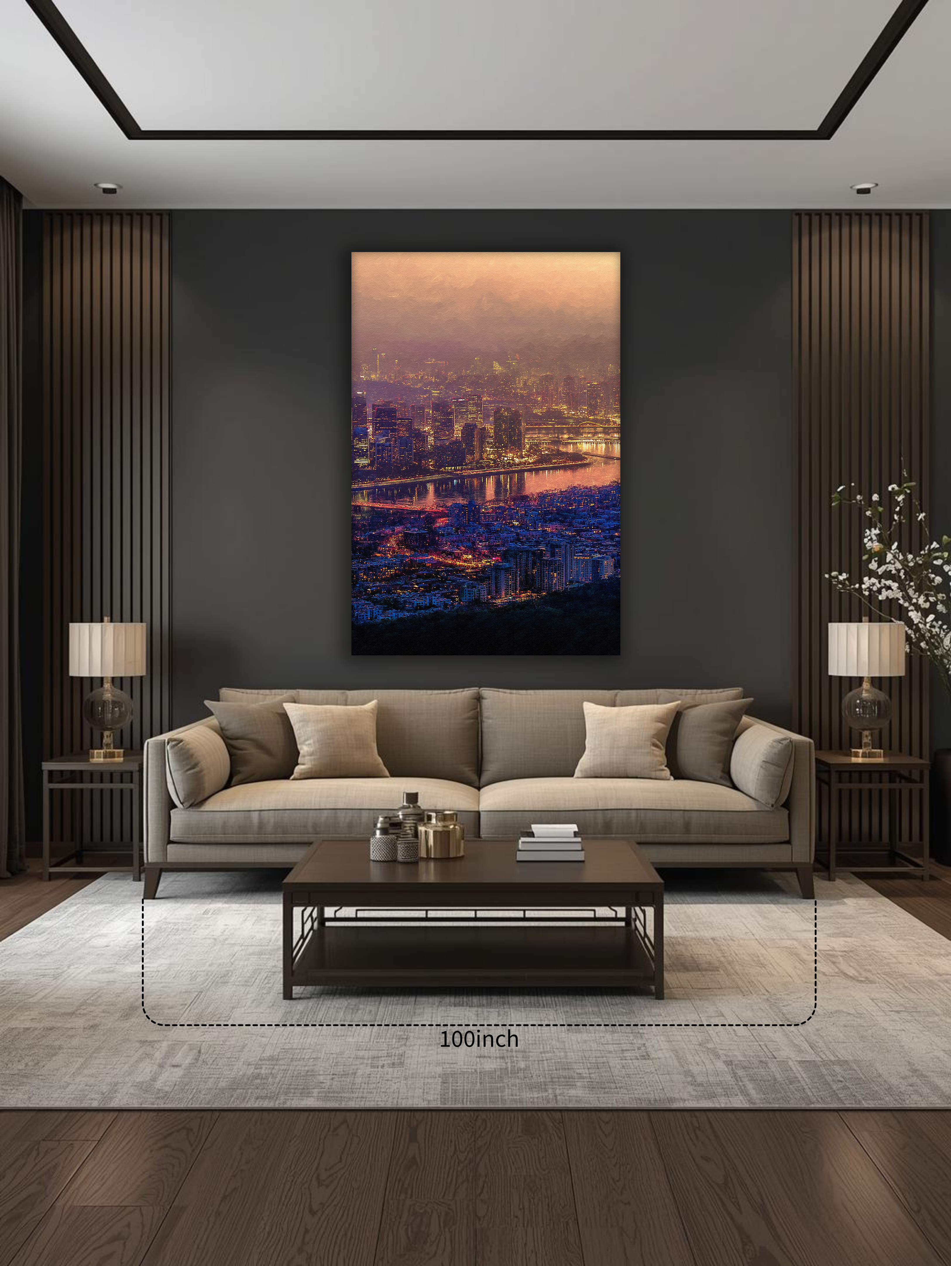 Korean Cityscape Canvas Art | Seoul Dusk Skyline View