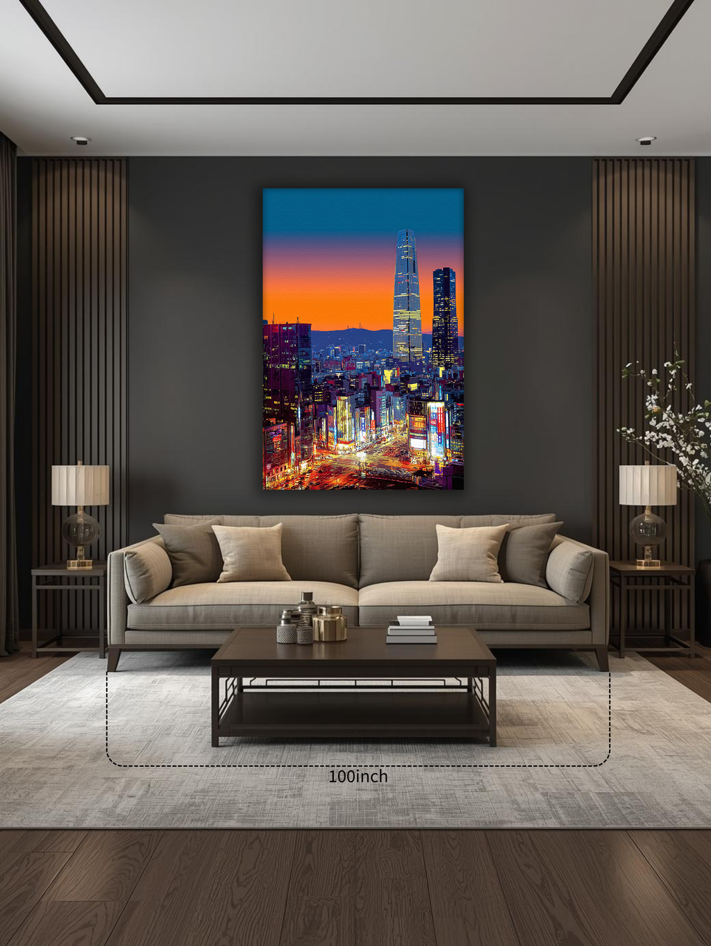 Korean Cityscape Canvas Art | Neon Seoul Sunset Towers