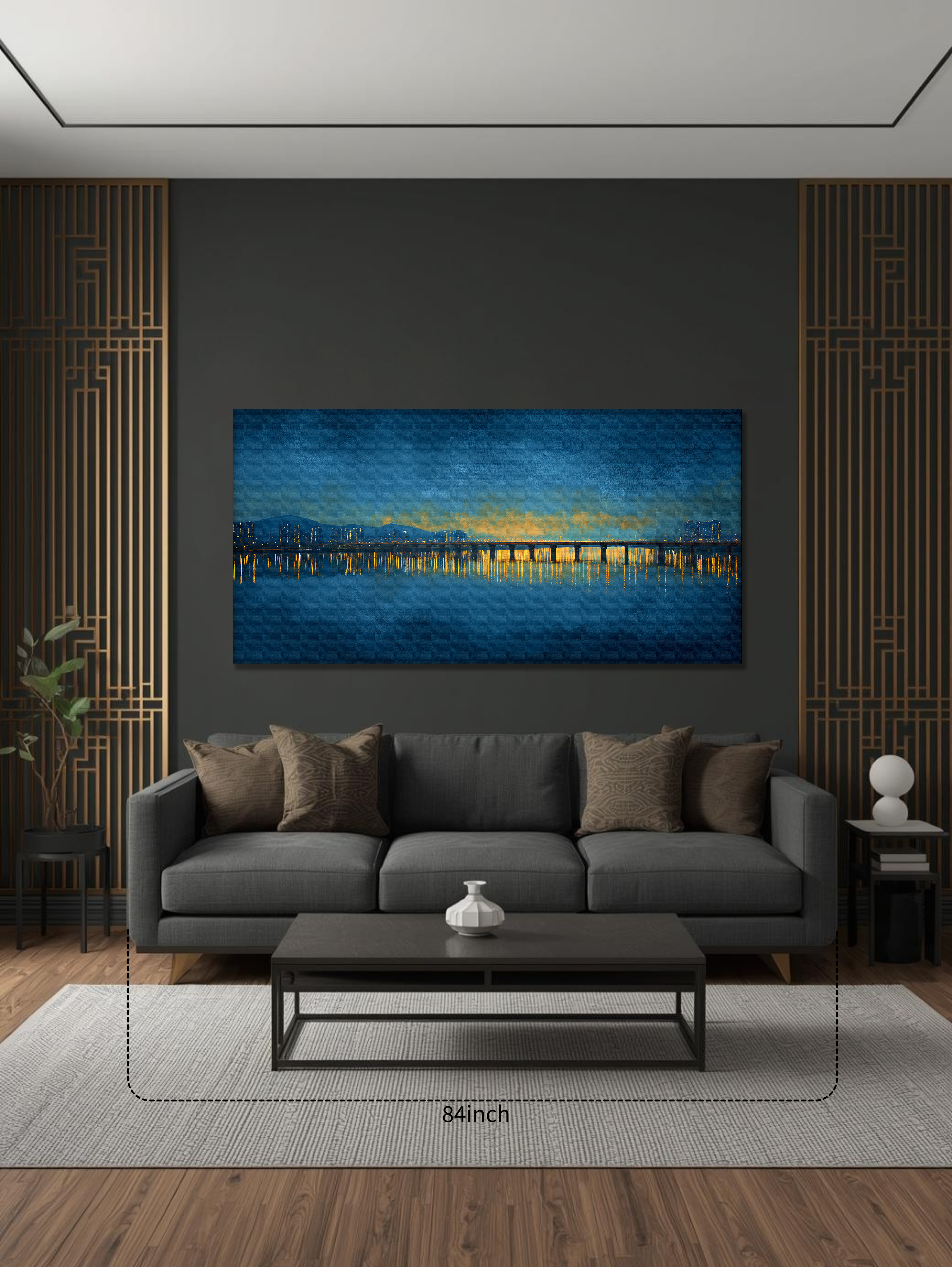 Korean Night River Canvas Art | Seoul Bridge Reflections (Landscape Canvas Edition)