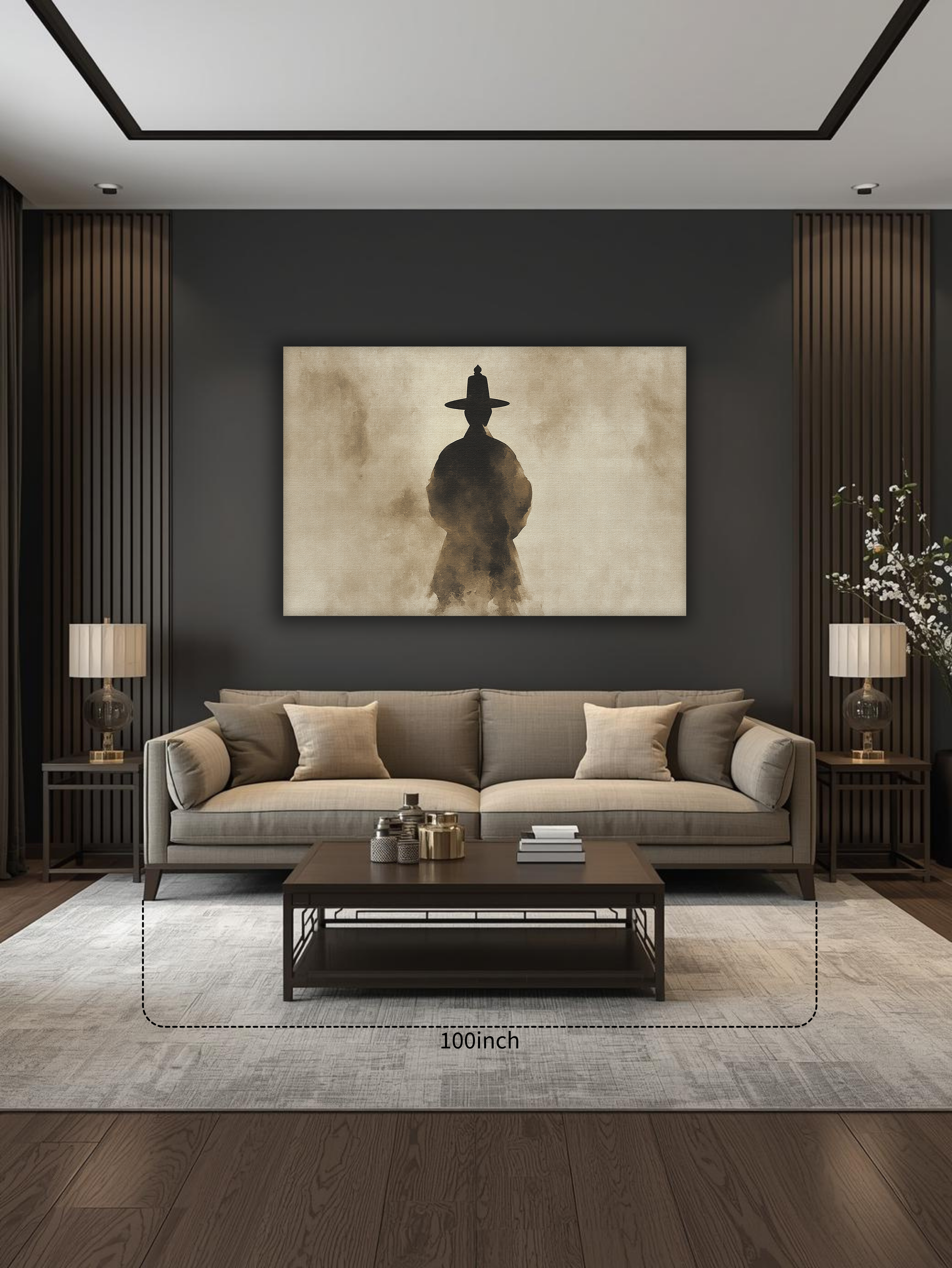 Korean Scholar Silhouette Canvas Art | Sepia Minimal Style