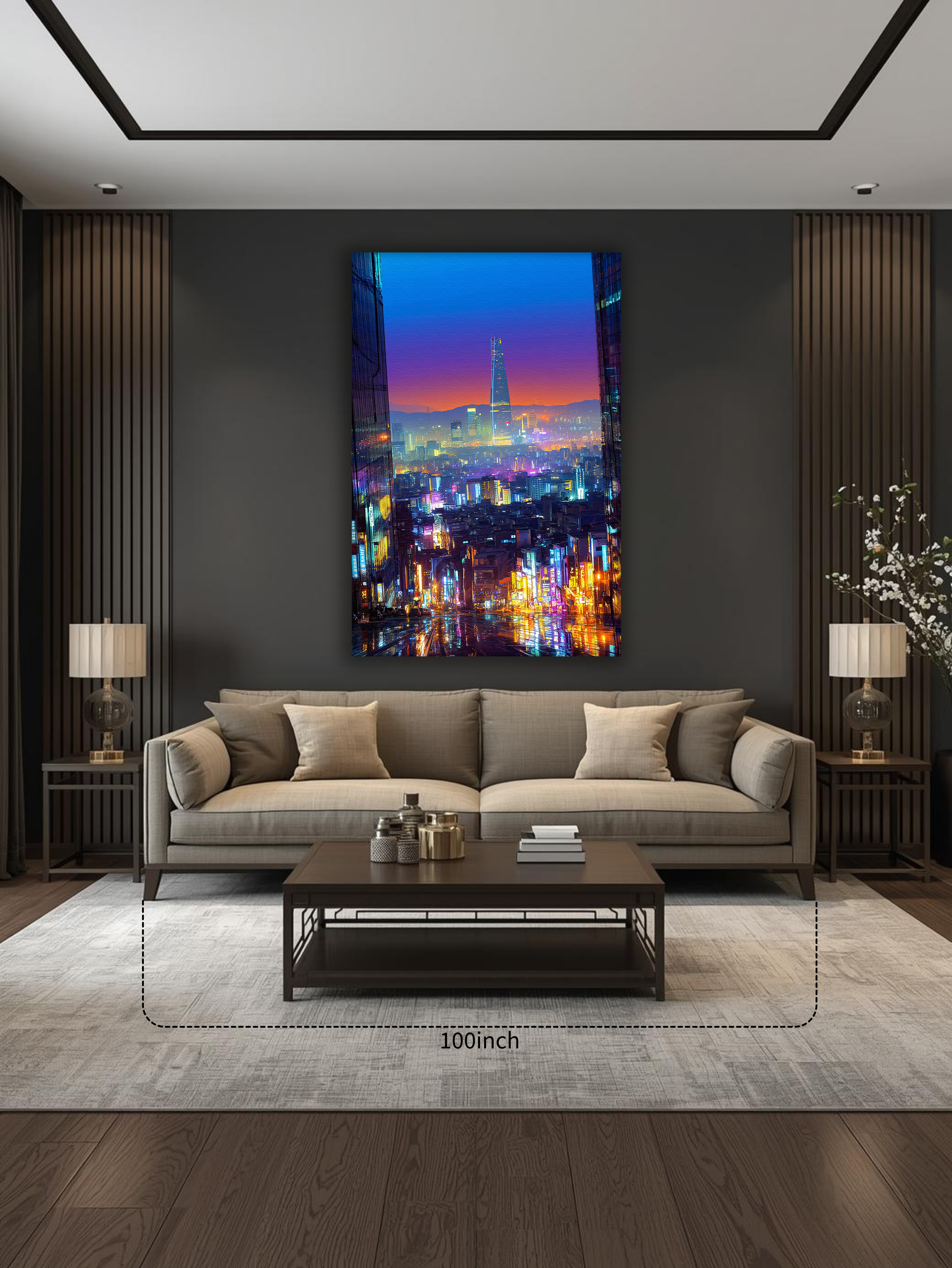 Korean Cityscape Canvas Art | Neon Seoul Rain Glow