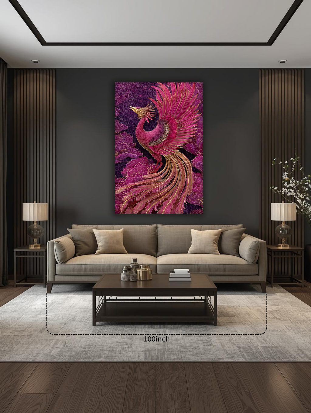 Korean Phoenix Vertical Canvas Art – Symbolic Mythical Bird Wall Decor