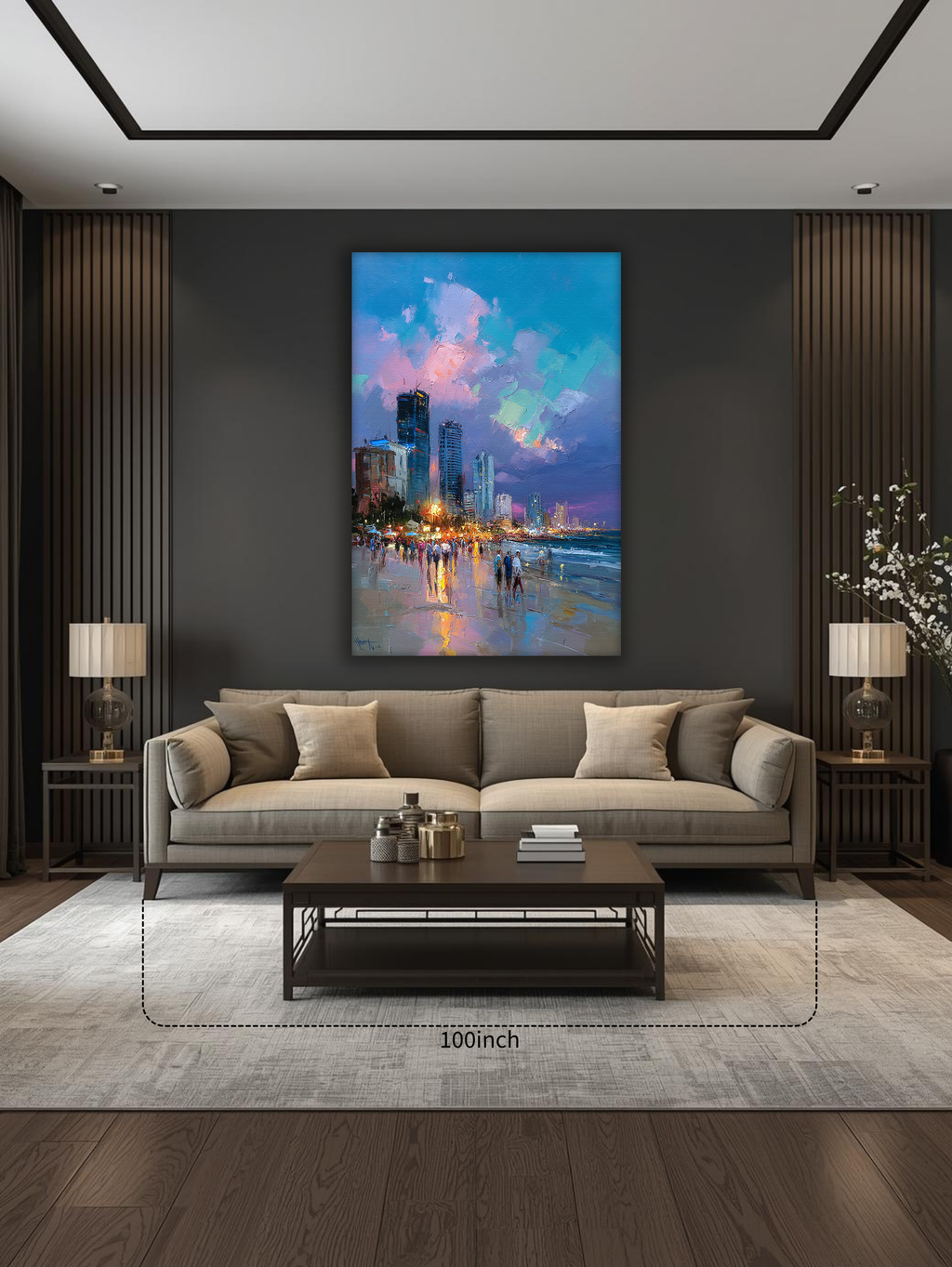 Korean Coastal Evening of Lights Canvas Art