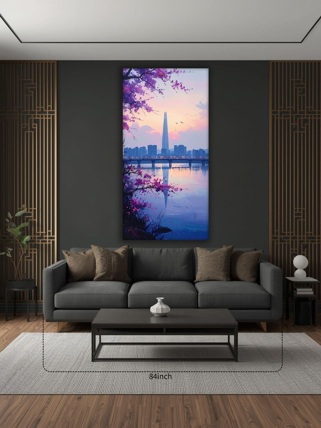 Twilight Blossoms over Seoul Skyline (Portrait Canvas Edition)