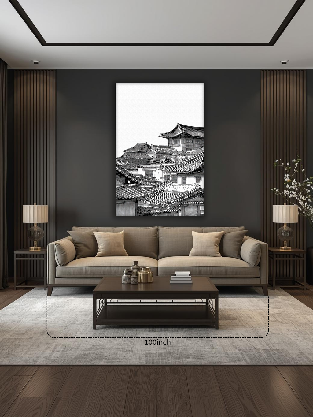 Korean Hanok Village Skyline Canvas Art