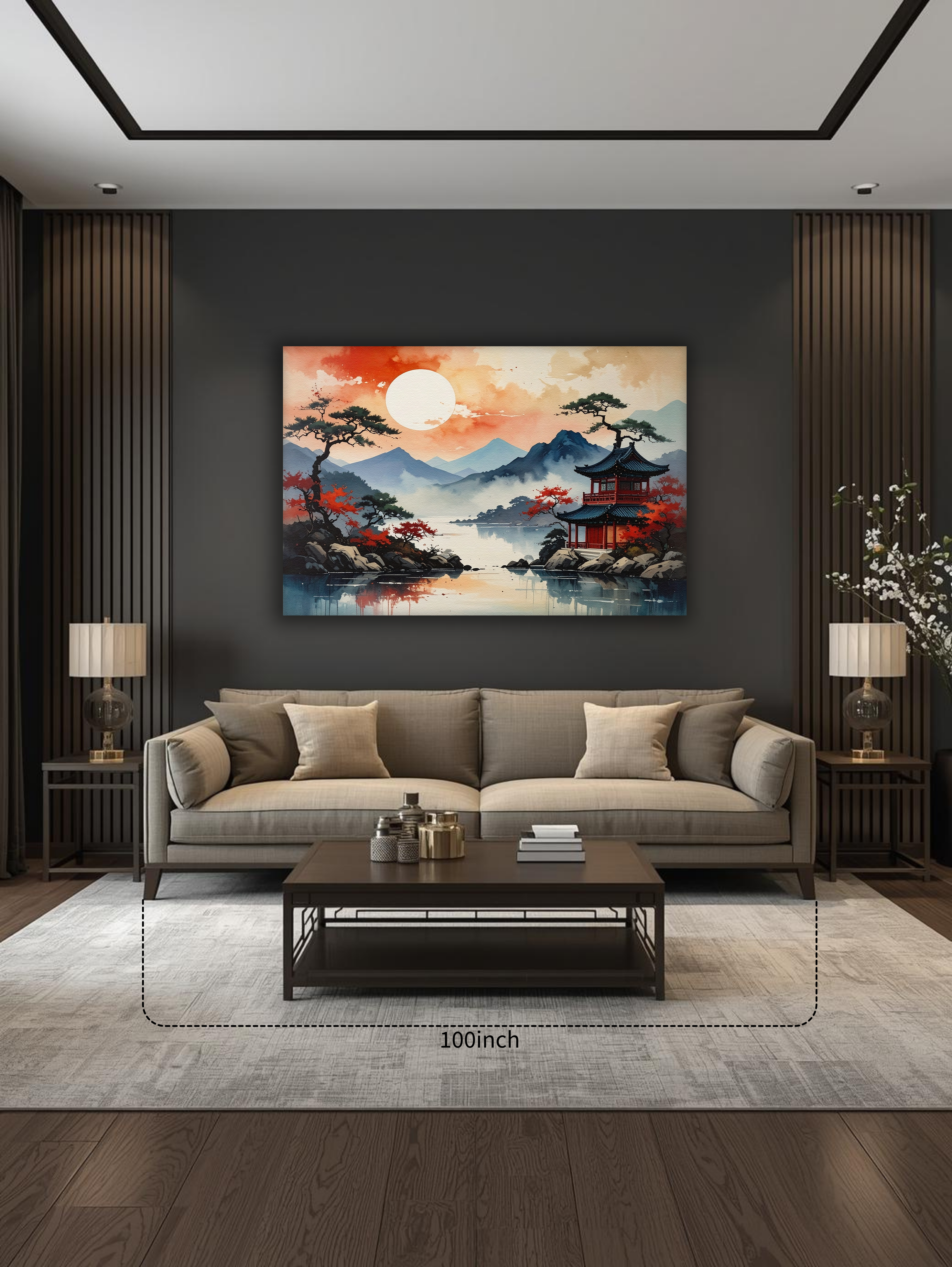 Morning Glow over the Hanok Lake – Korean Landscape Canvas Art