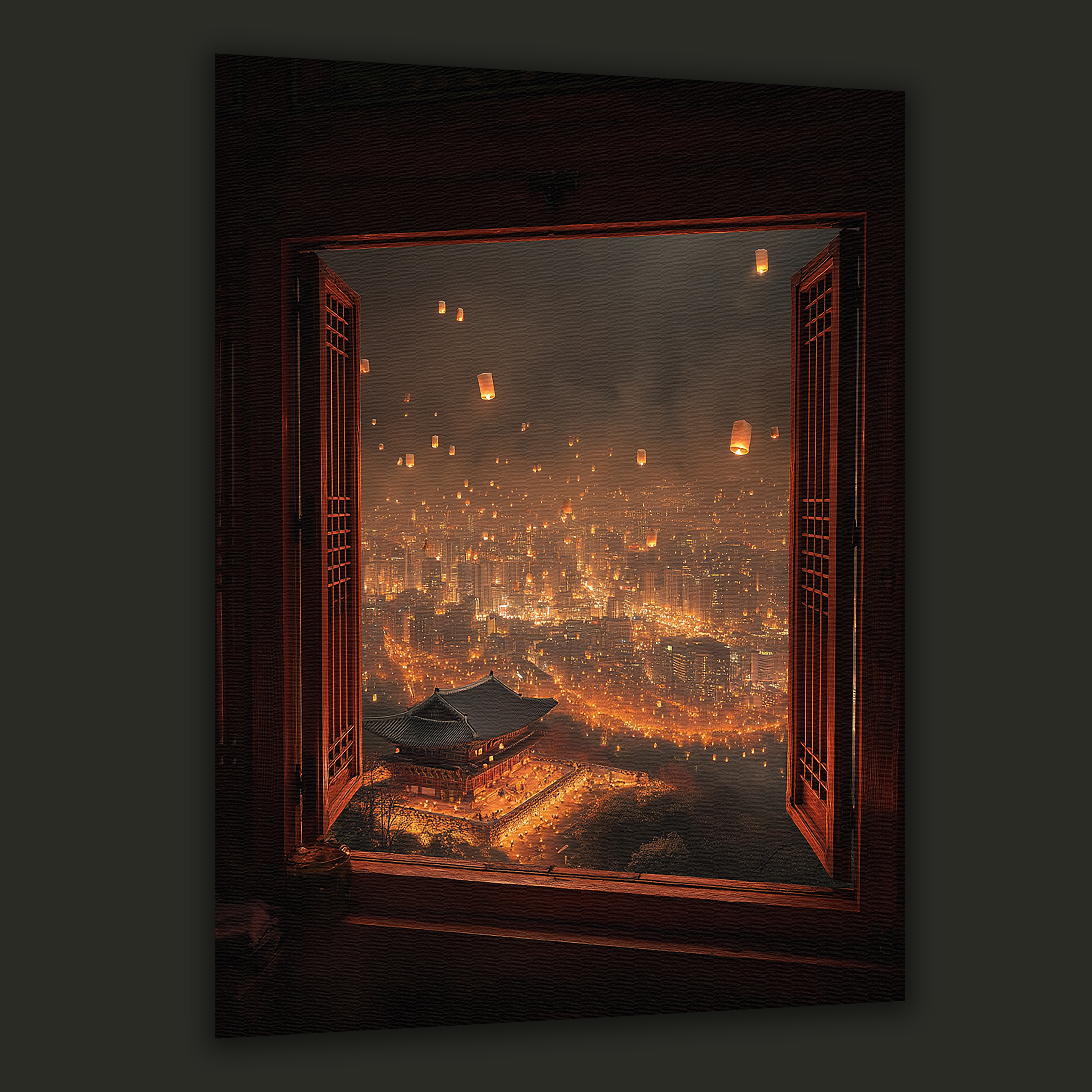 Korean Lanterns Over the City Canvas Art