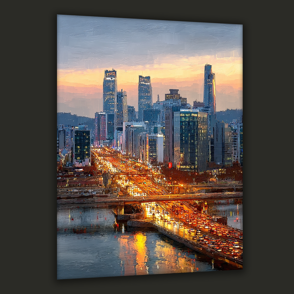 Korean Cityscape Canvas Art | Seoul River Sunset Glow