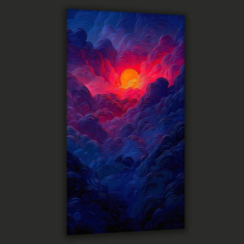 Crimson Sunrise over the Mountains (Portrait Canvas Edition)