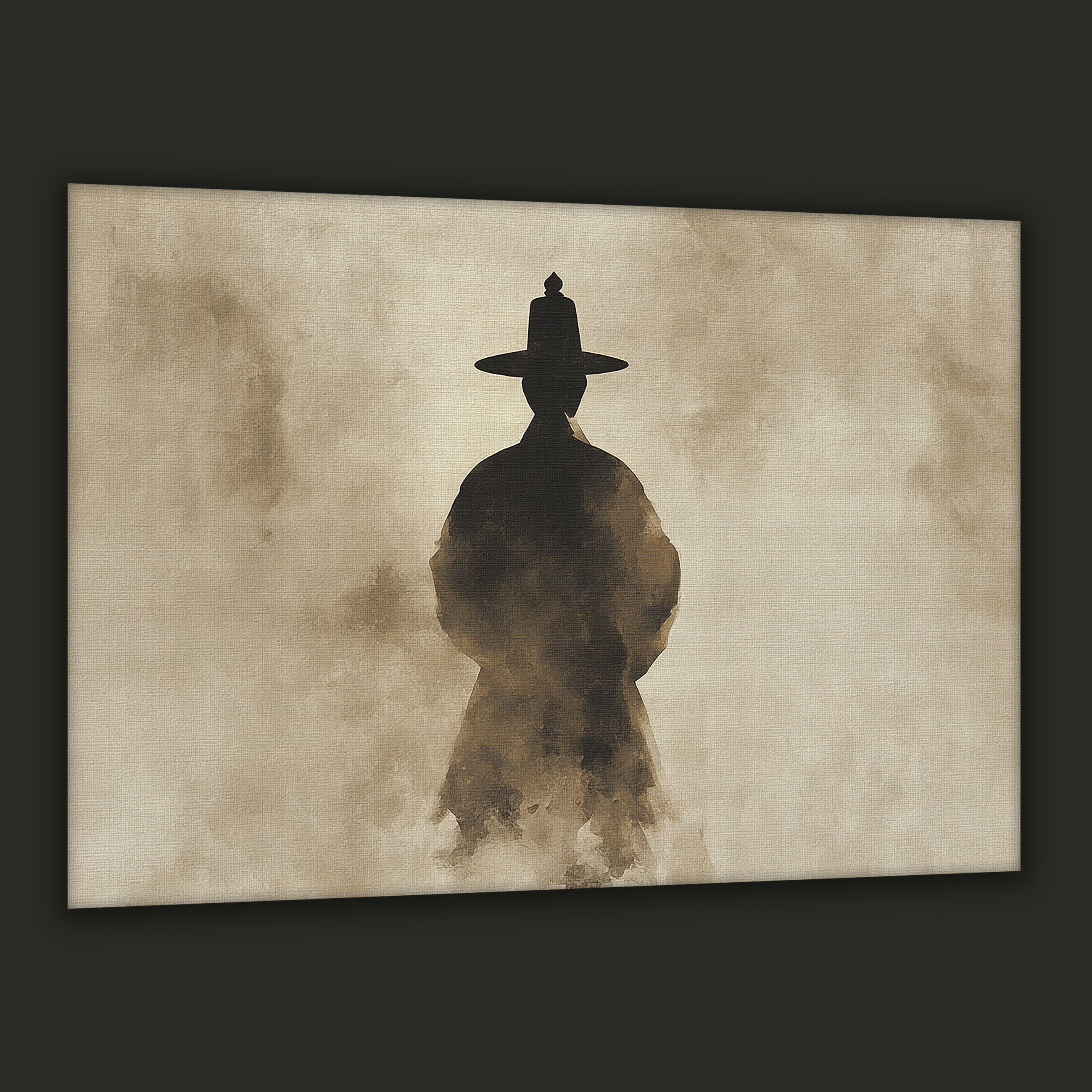 Korean Scholar Silhouette Canvas Art | Sepia Minimal Style