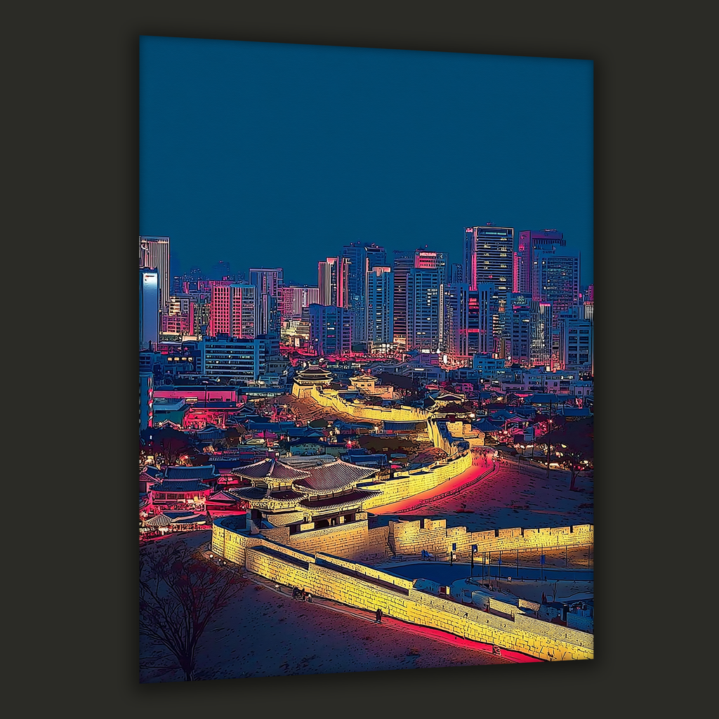 Korean Cityscape Canvas Art | Suwon Fortress Night Glow