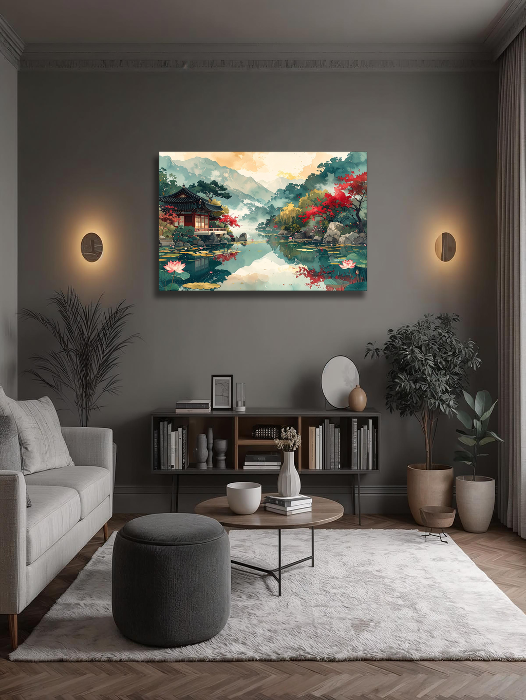 Lotus Reflections at Gyeonghoeru – Korean Traditional Landscape Canvas Art
