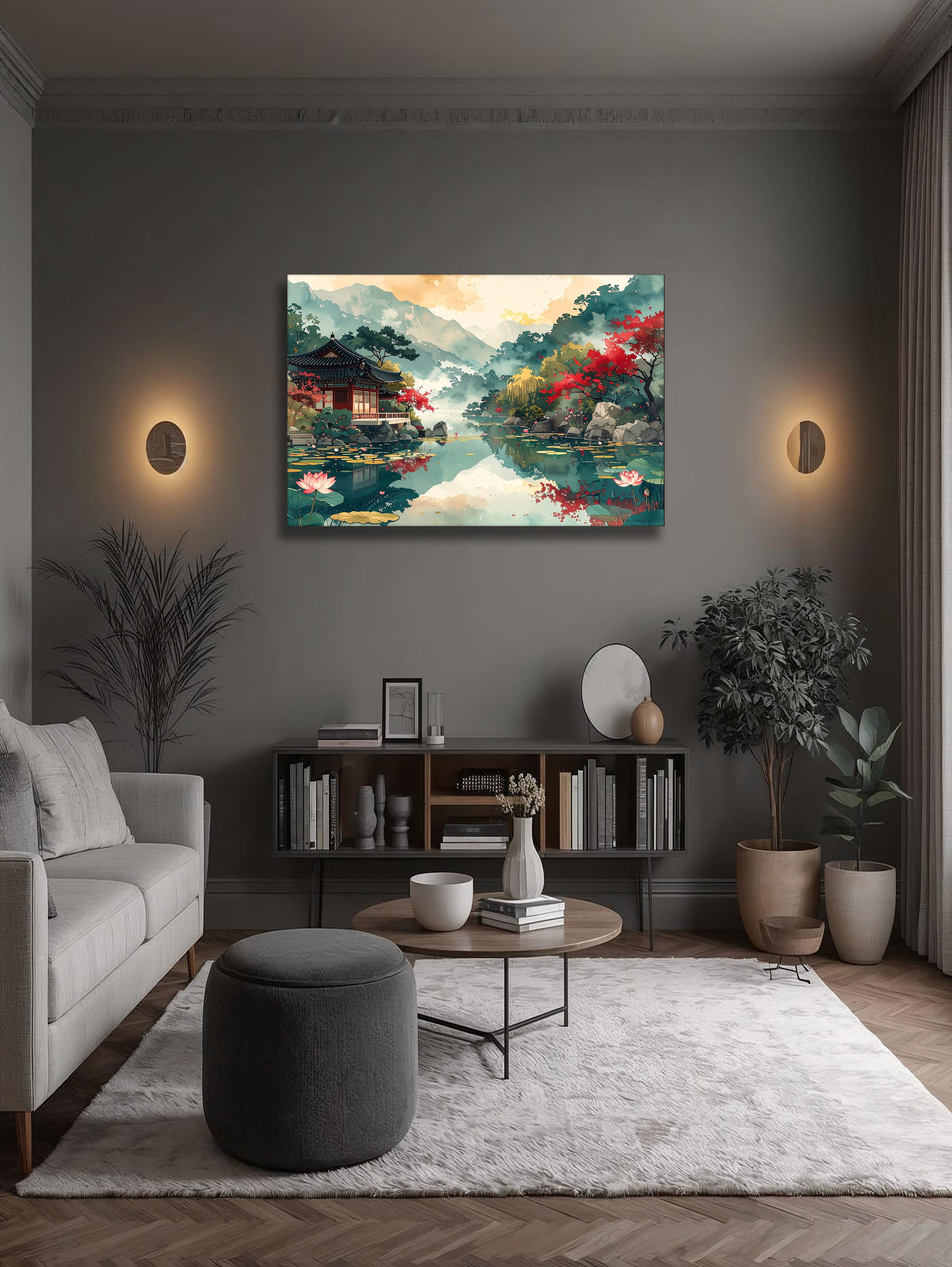 Lotus Reflections at Gyeonghoeru – Korean Traditional Landscape Canvas Art