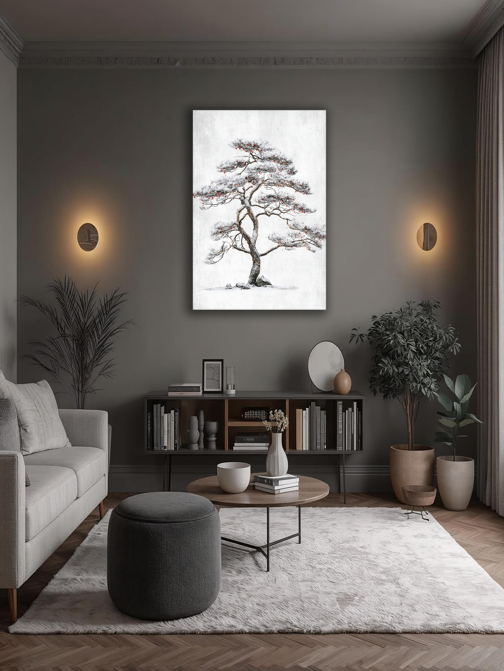 Korean Winter Pine Tree Canvas Art | Minimal Snow Landscape