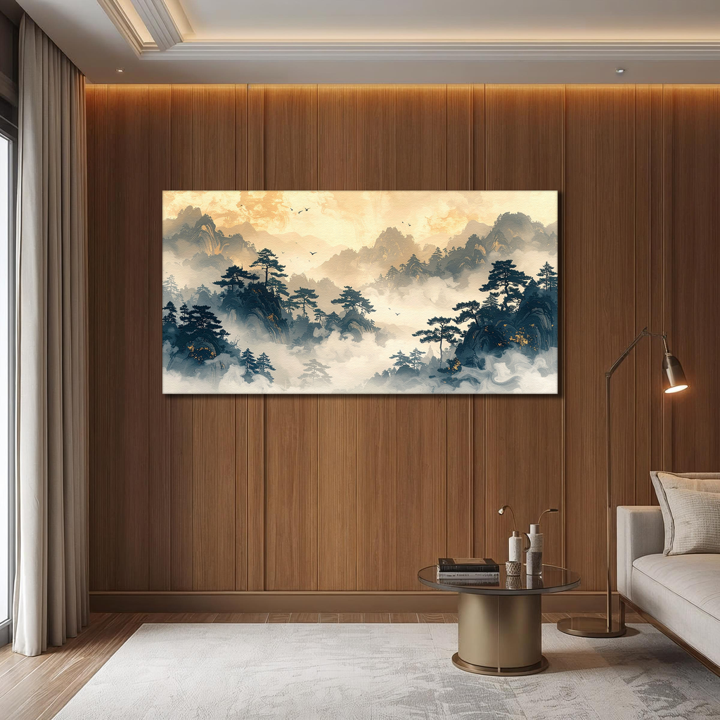 Golden Dawn over Misty Peaks (Landscape Canvas Edition)