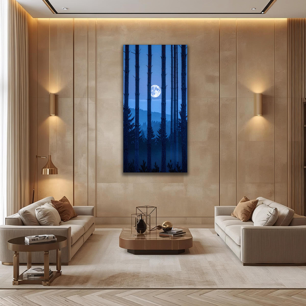 Moonrise Through the Pines (Portrait Canvas Edition)