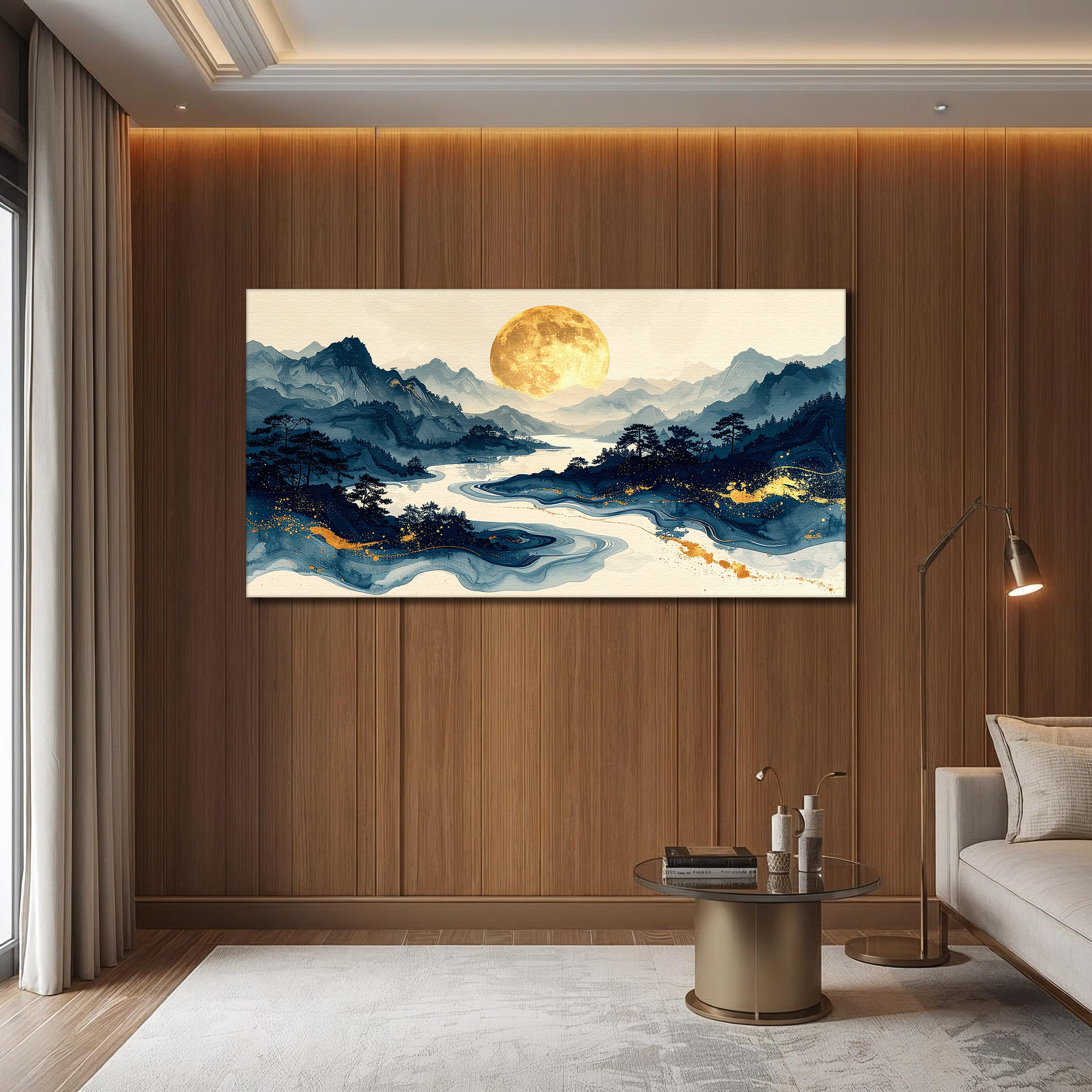 Golden Moon over Serene Valleys (Landscape Canvas Edition)