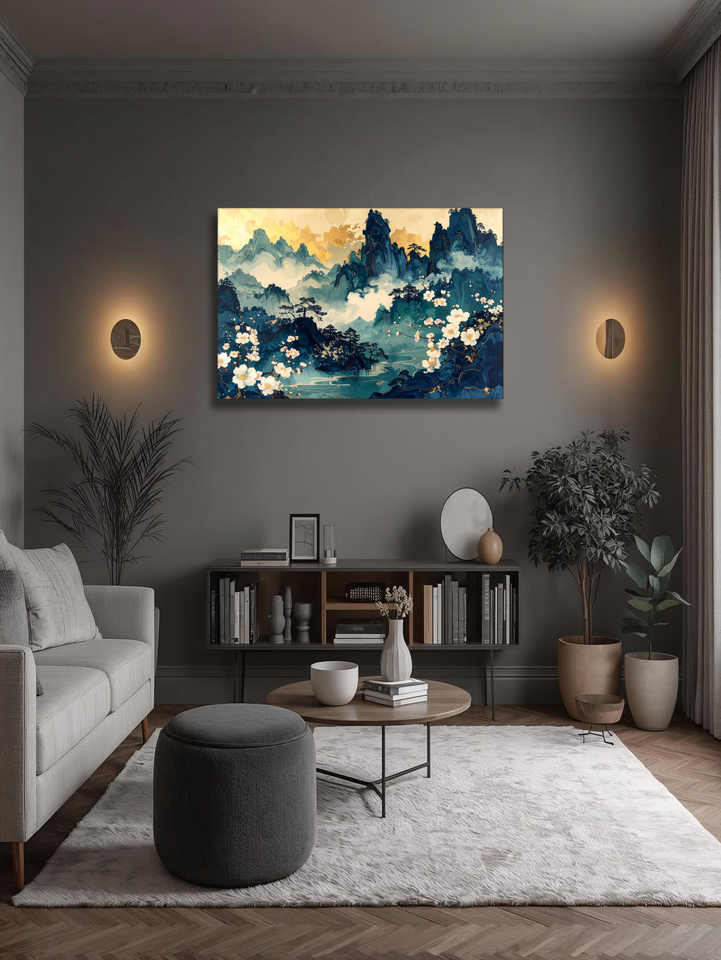 Azure Tranquility – Korean Mountain Blossom Canvas Art