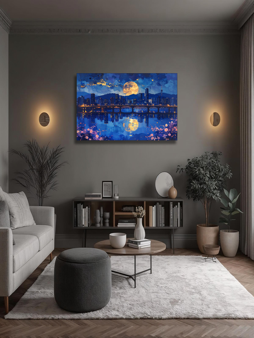 Moonlight Over Seoul – Korean City Nightscape Canvas Art