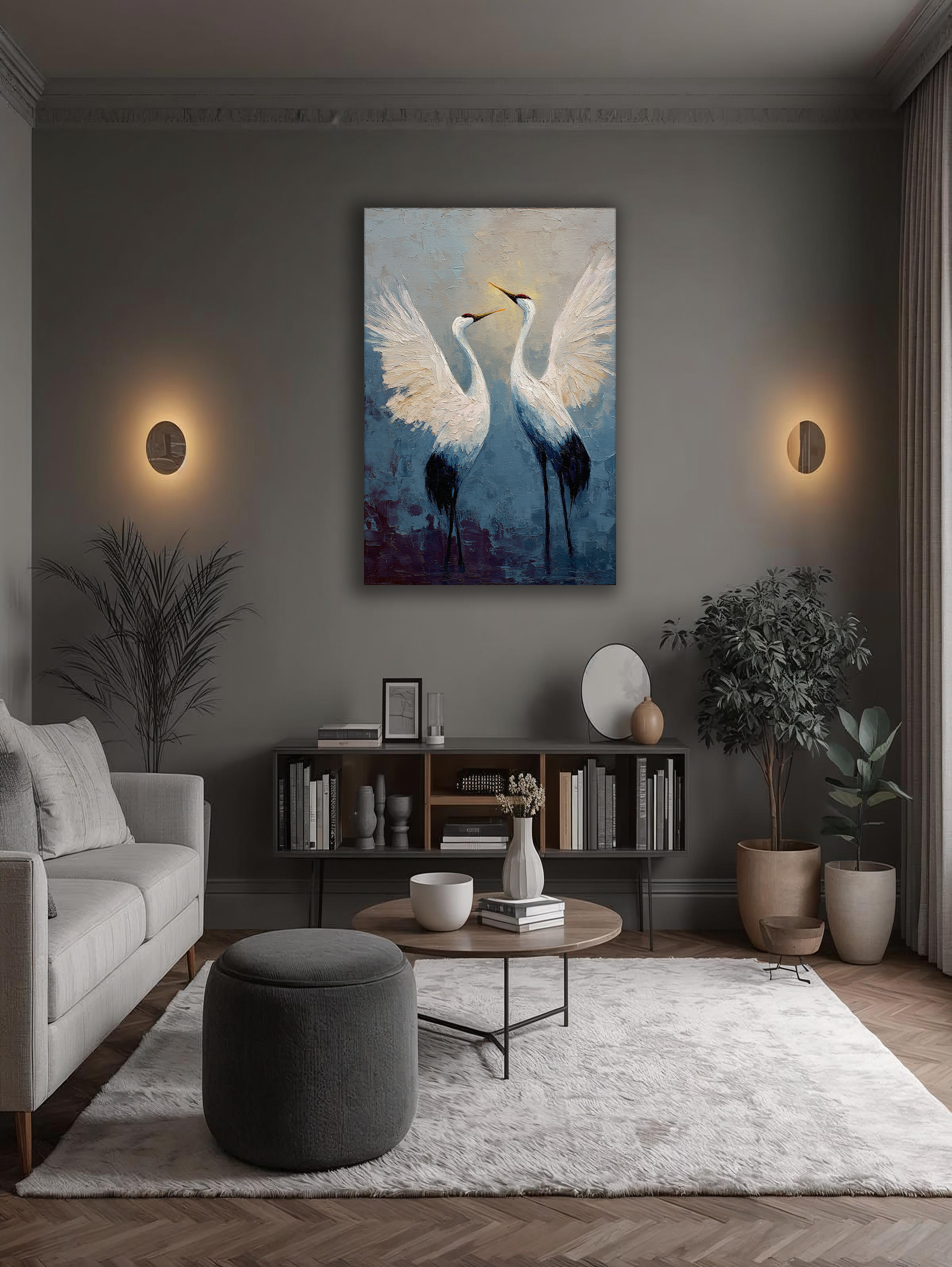 Korean Crane Canvas Art | Graceful Twin Wings Painting