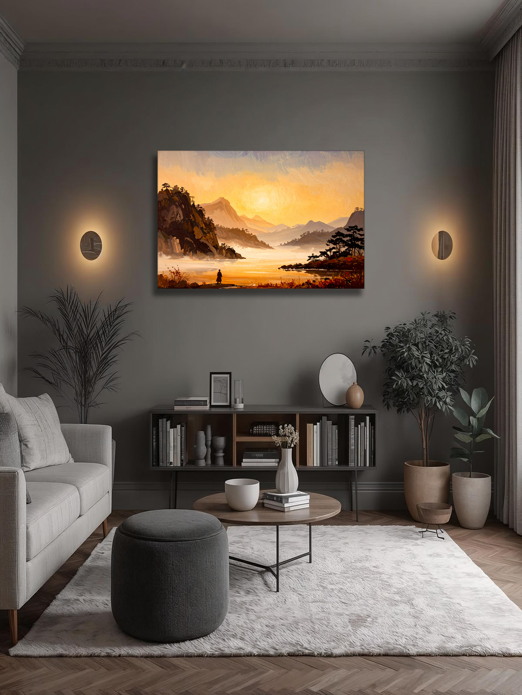 Golden Silence of Dawn – Korean Mountain Landscape Canvas Art