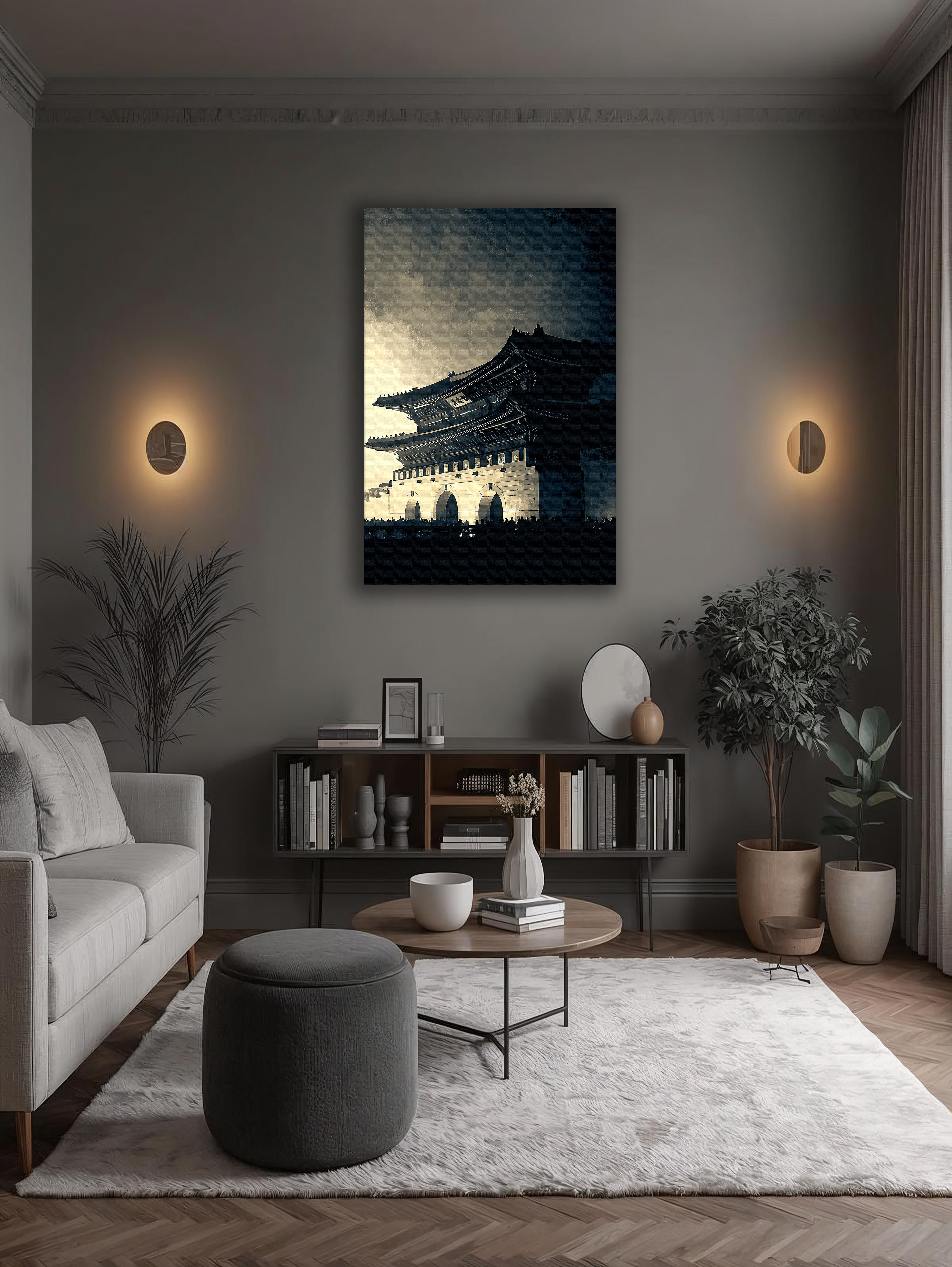 Korean Heritage Gate Canvas Art | Night Shadow Portrait