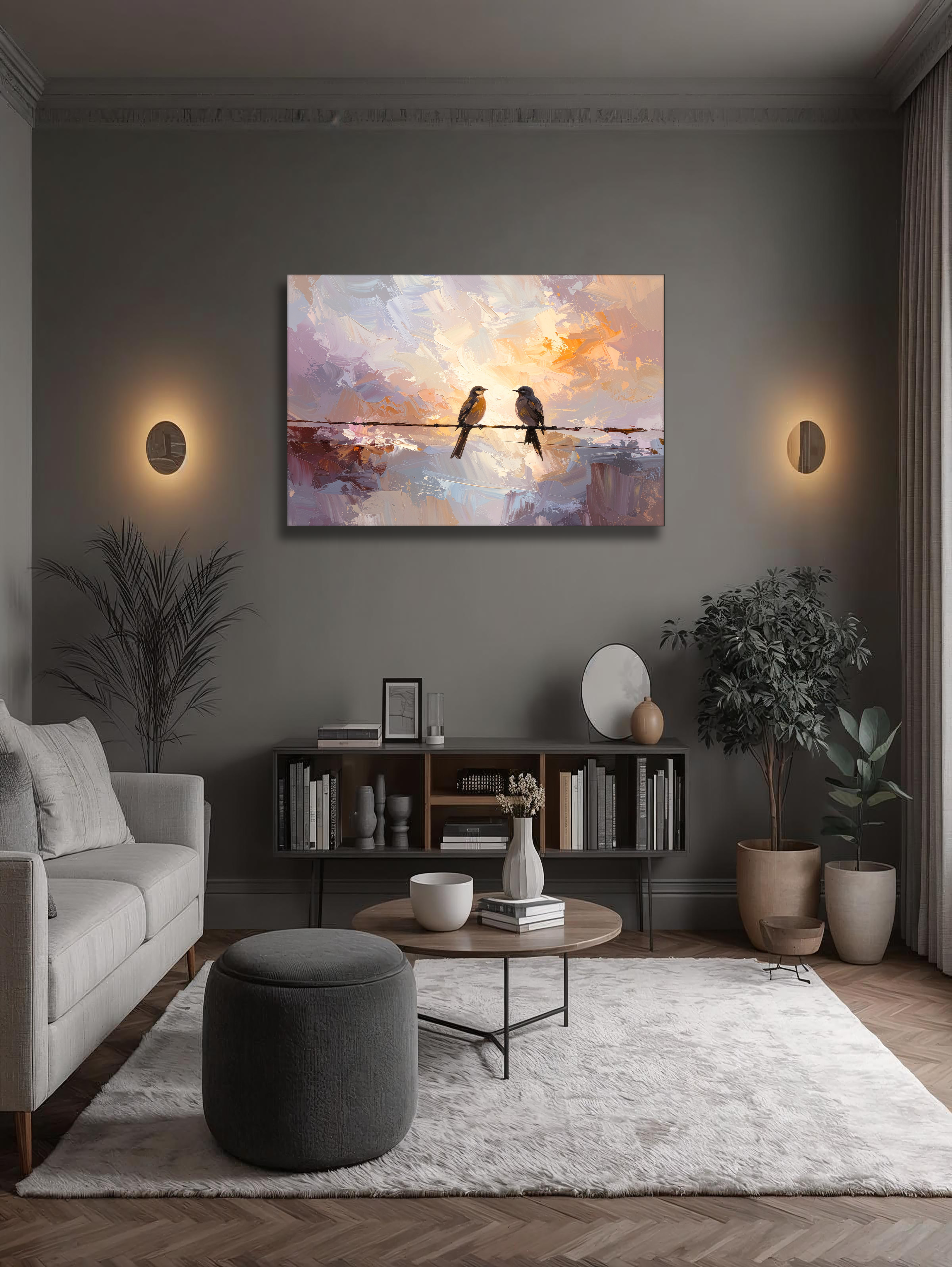 Whisper of Morning Light – Two Birds Minimal Impressionist Canvas Art