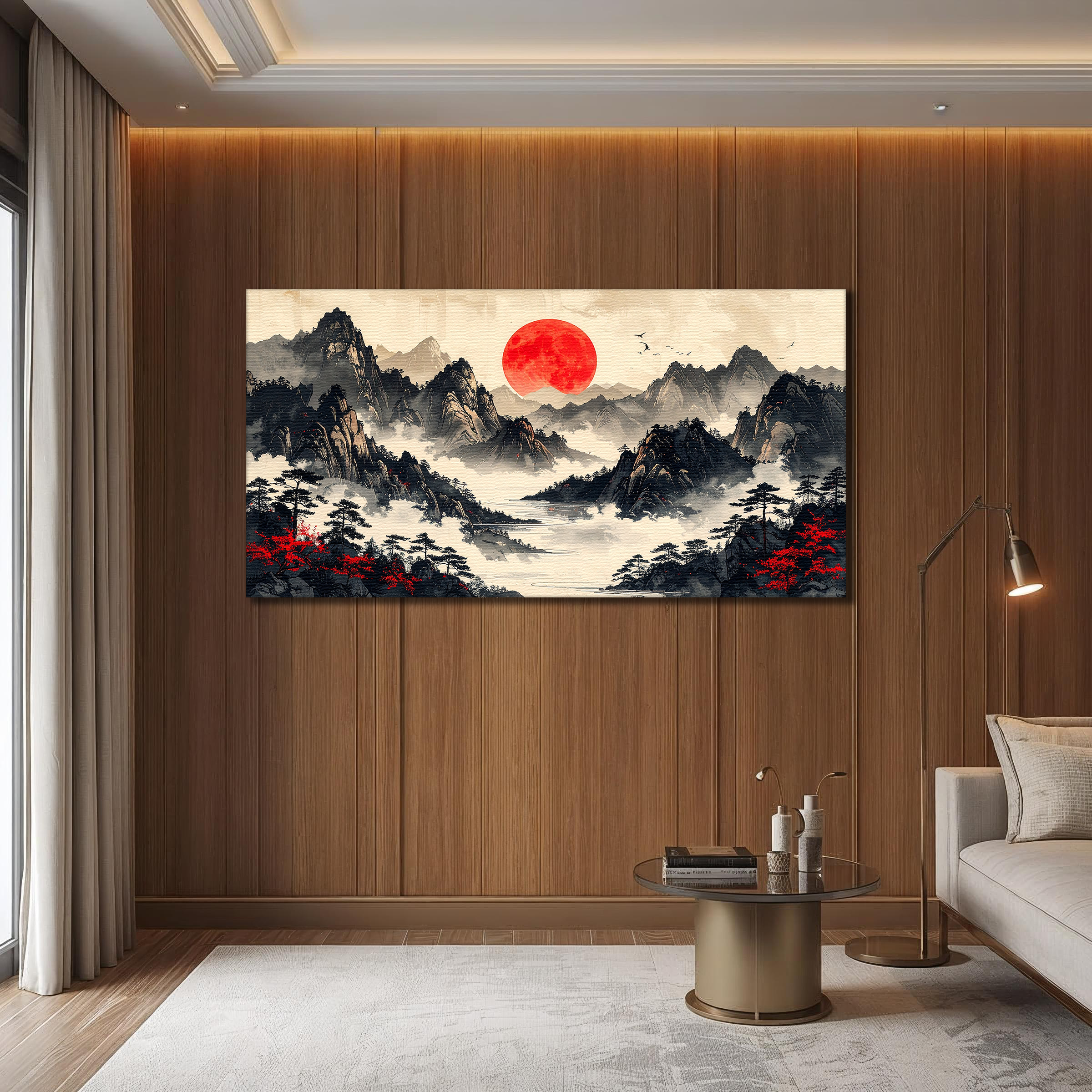 Crimson Moon over the Silent Peaks (Landscape Canvas Edition)