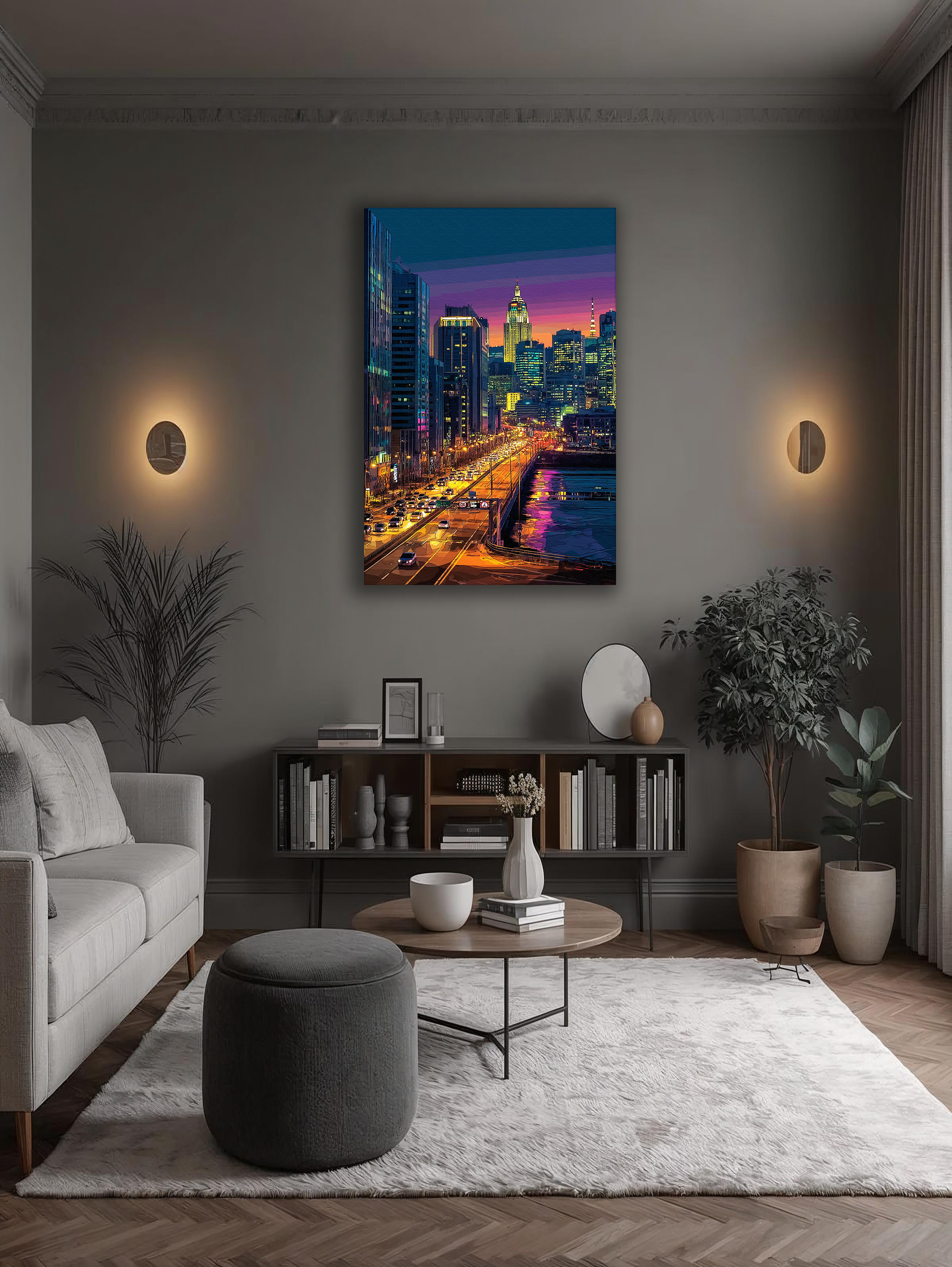 Korean Cityscape Canvas Art | Seoul Sunset Skyline