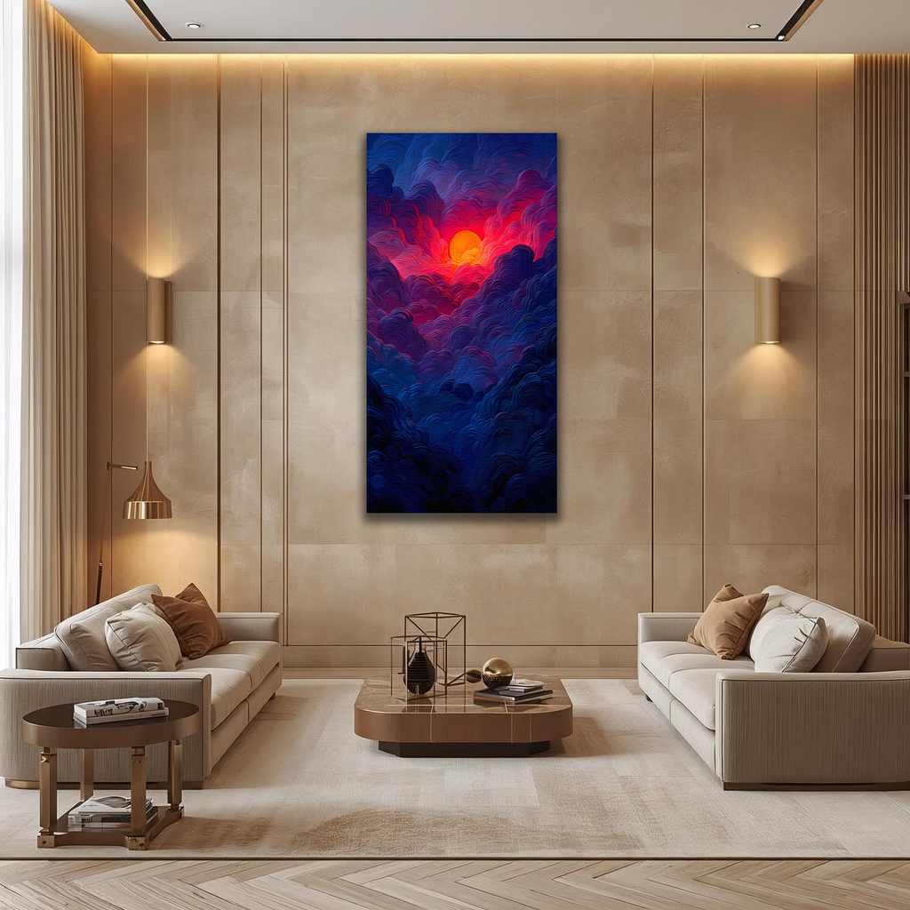 Crimson Sunrise over the Mountains (Portrait Canvas Edition)