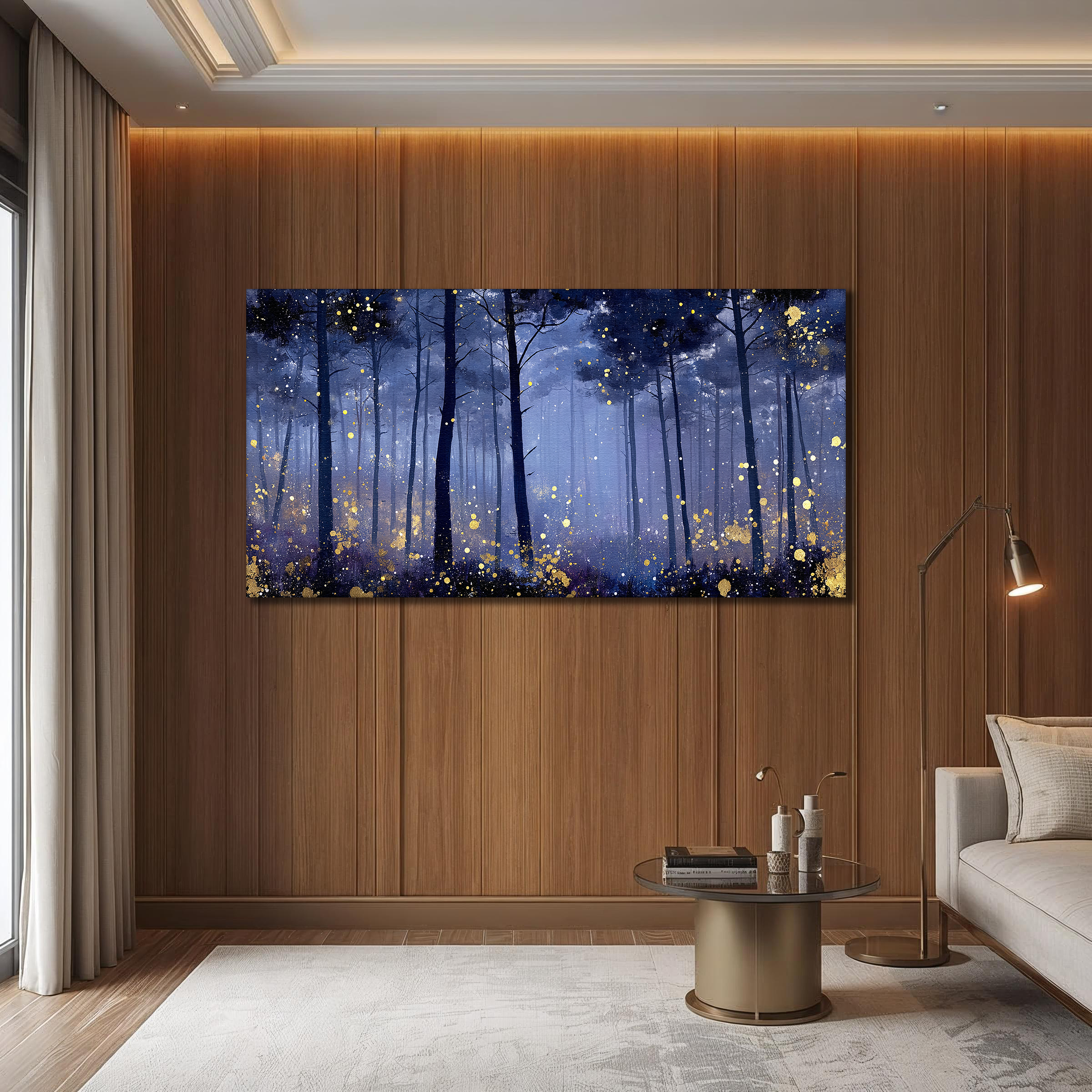 Korean Blue Forest Canvas Art | Gold Mist Landscape (Landscape Canvas Edition)