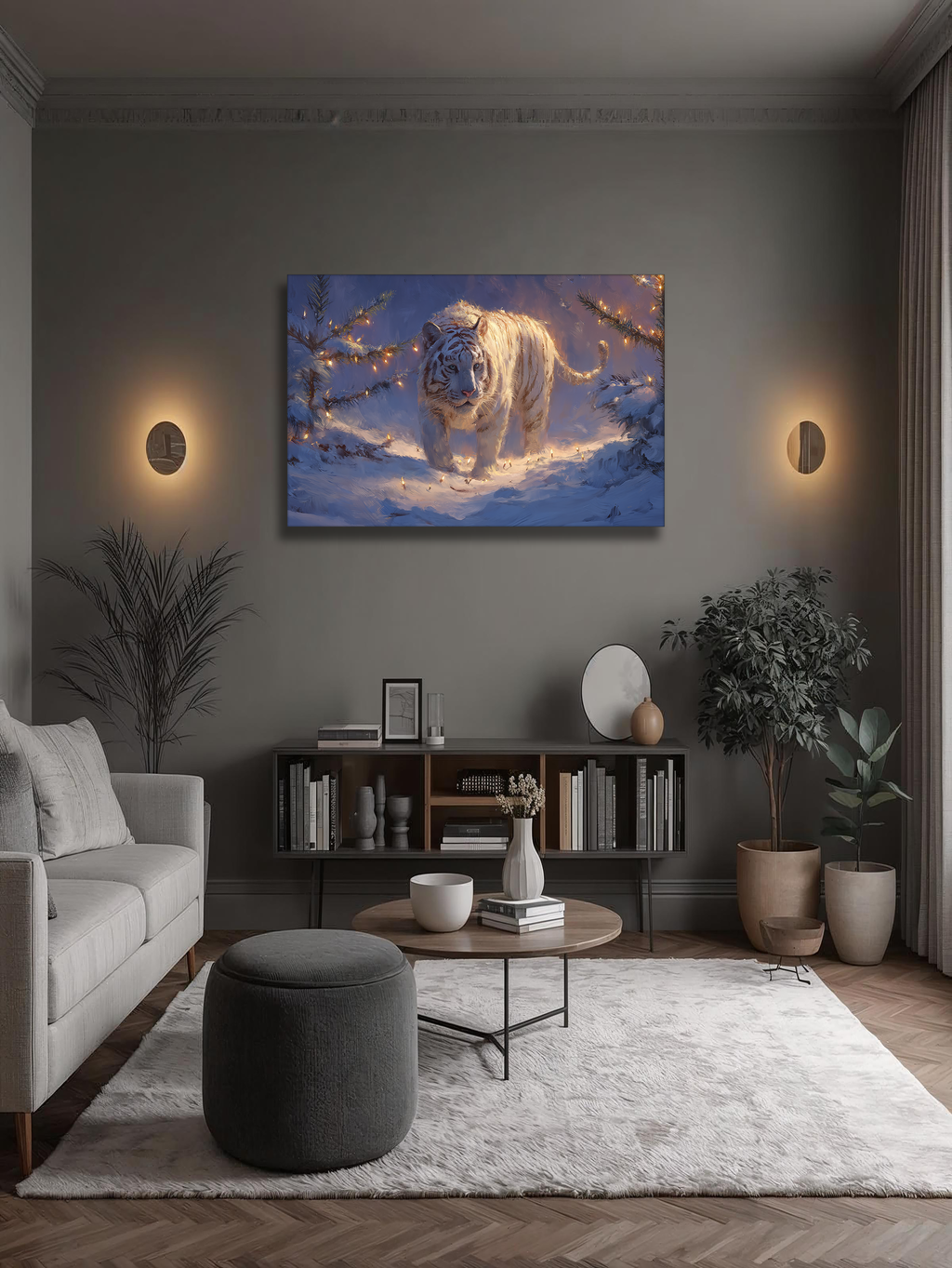 Korean White Tiger Canvas Art | Winter Forest Glow