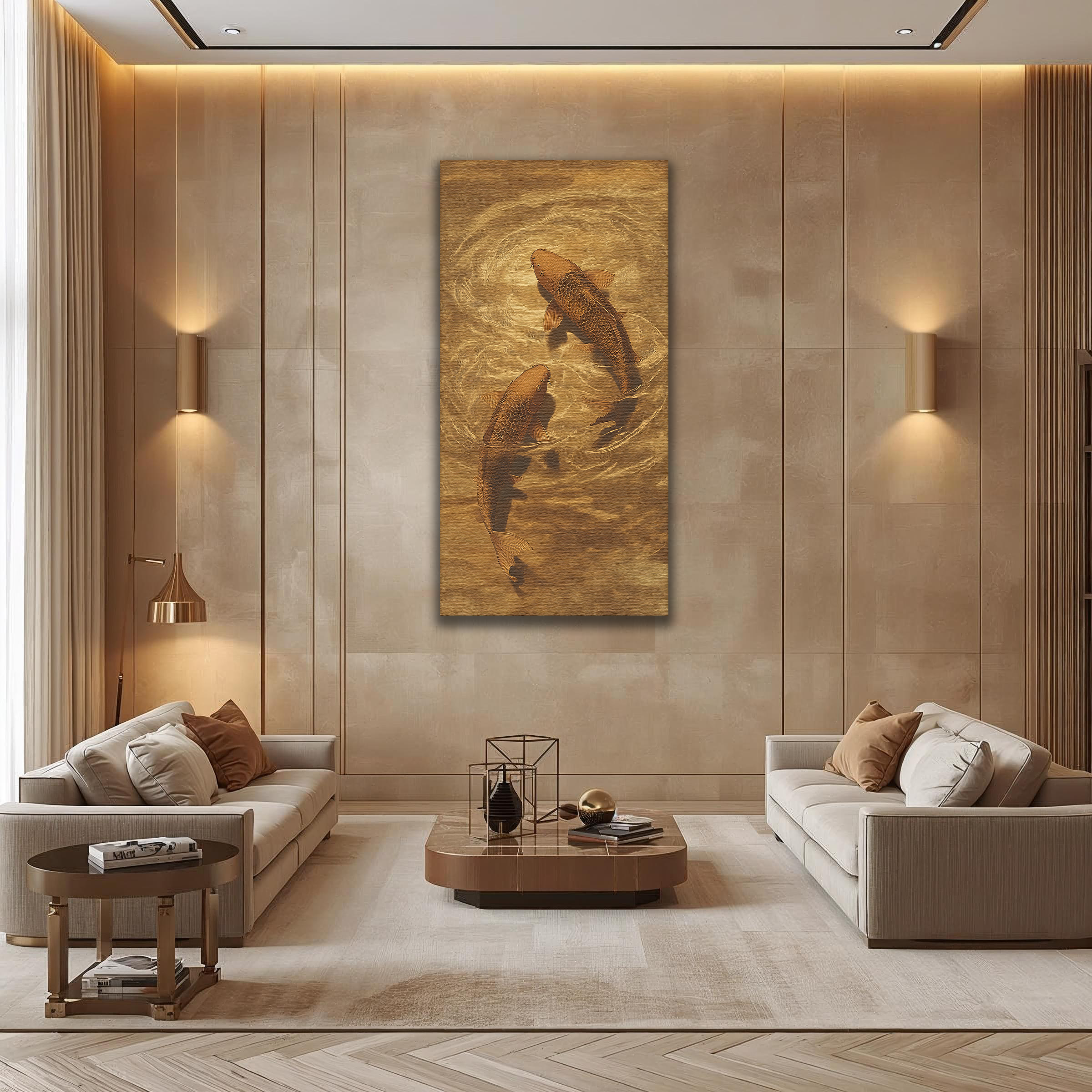 Golden Koi in Harmony (Portrait Canvas Edition)