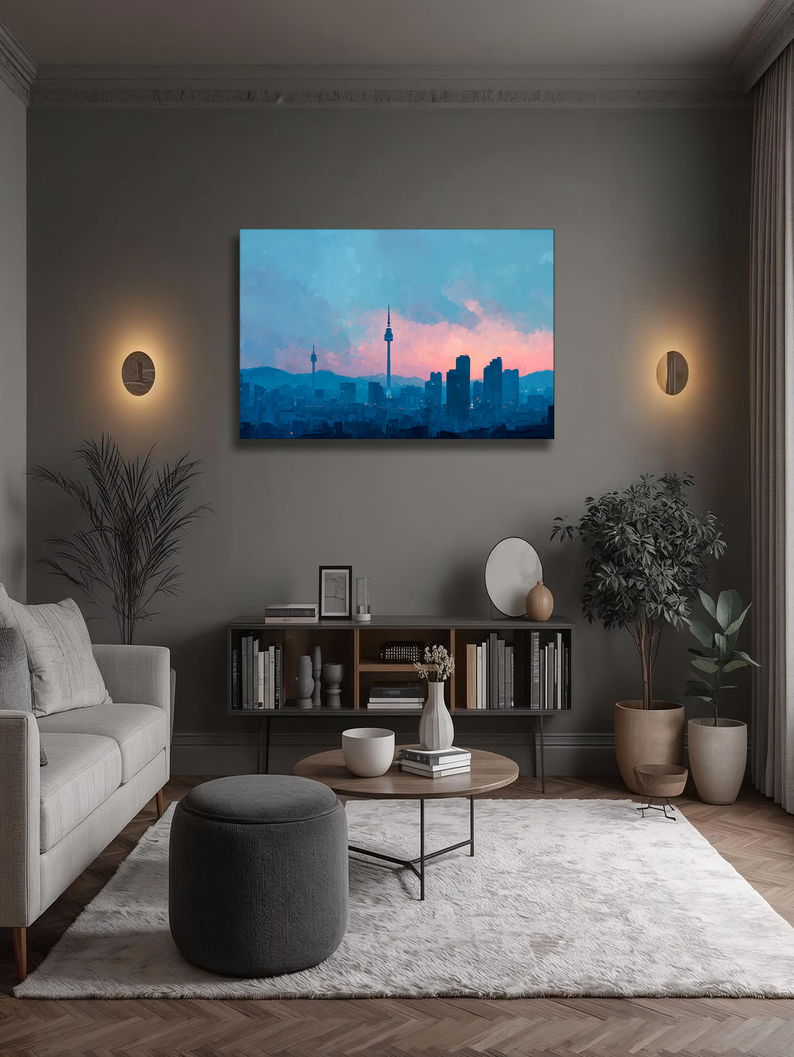 Korean Cityscape Canvas Art | Seoul Tower Dawn Sky