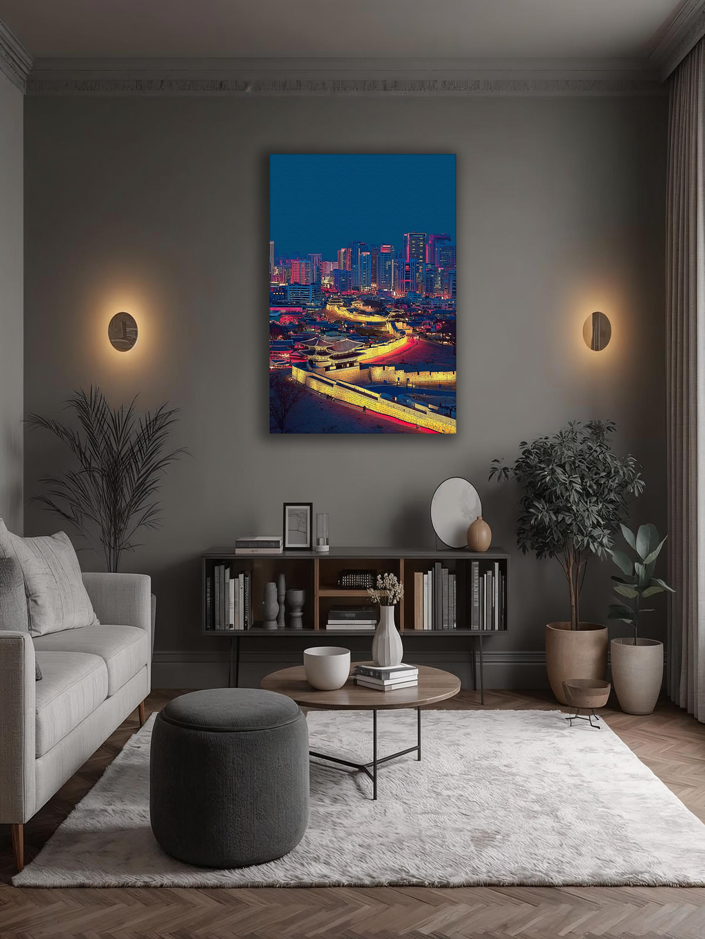 Korean Cityscape Canvas Art | Suwon Fortress Night Glow